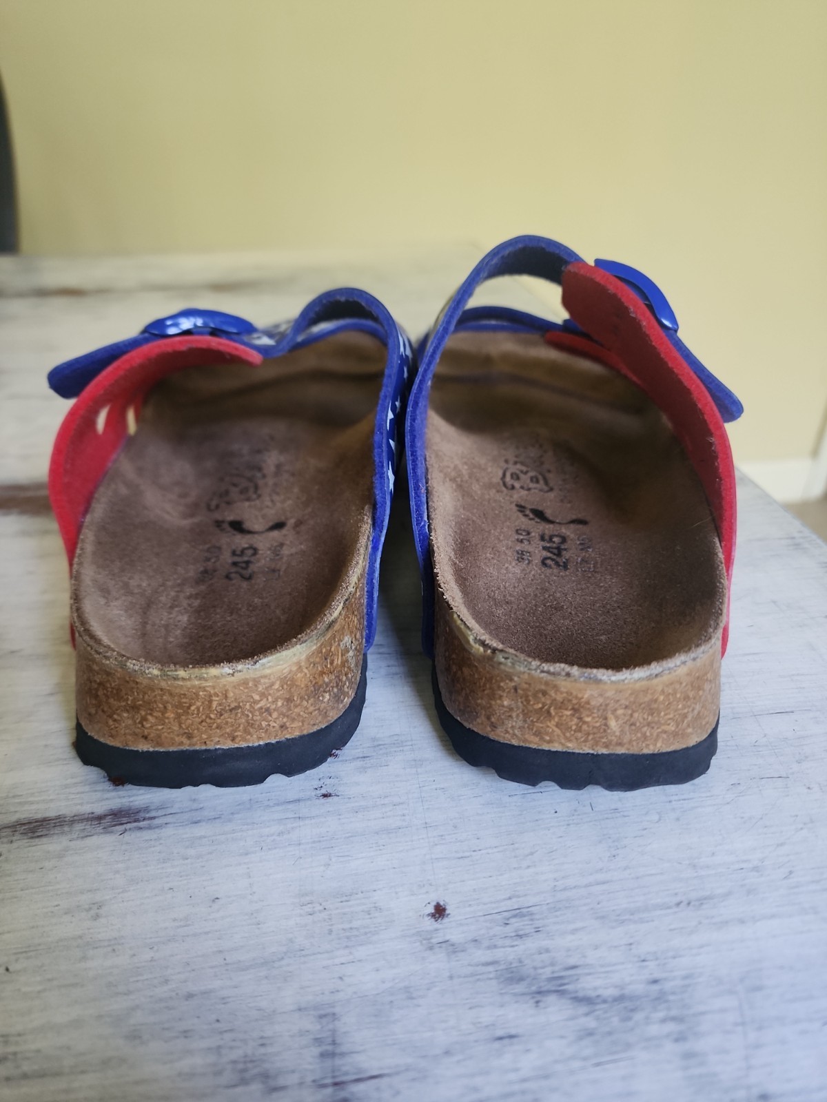 Birki’s Birkenstock Women 8 Patriotic Sandals Red White Blue Stars Strap