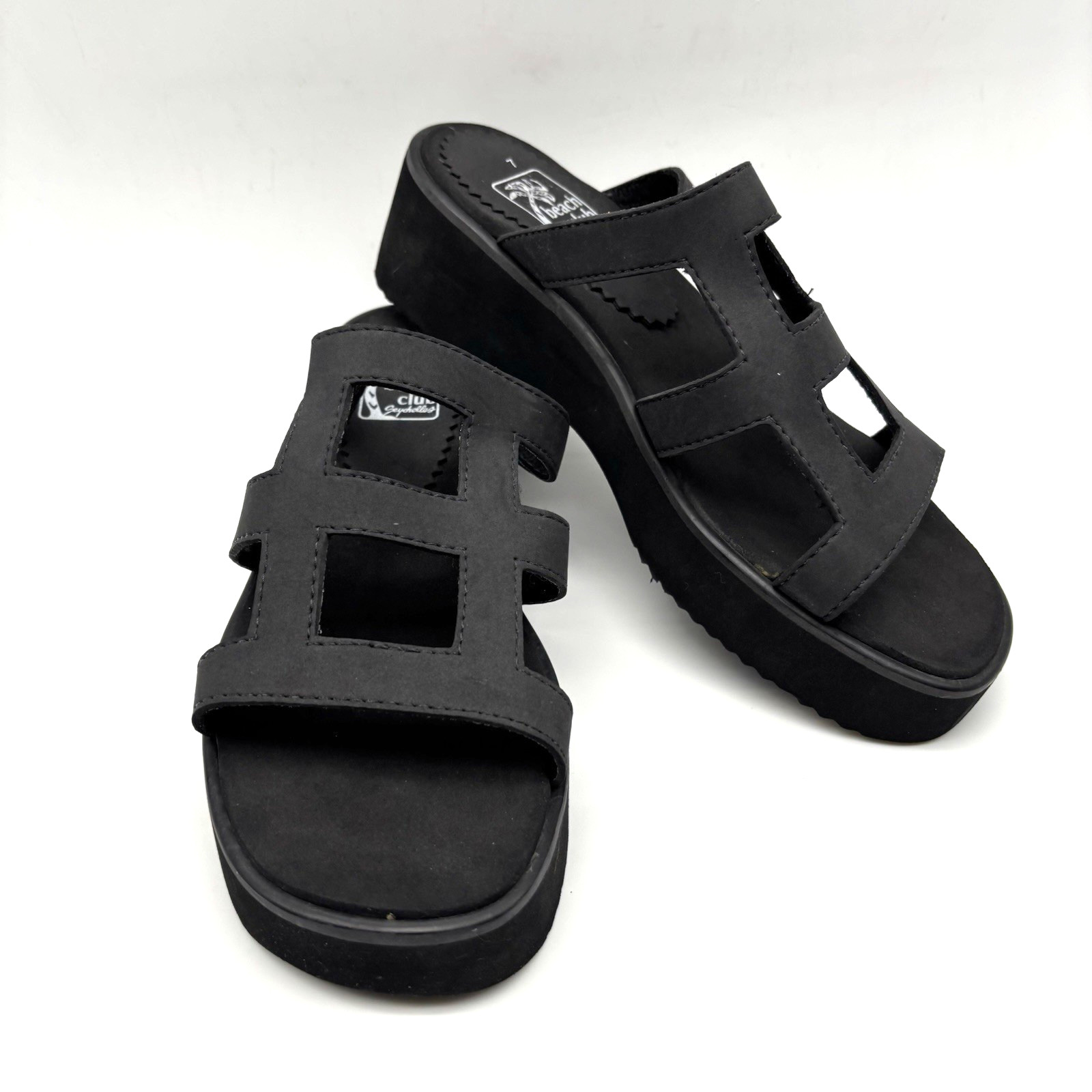 NEW Vintage Y2K Beach Club by Seychelles Black Cut-out Foam Platform Sandals 7