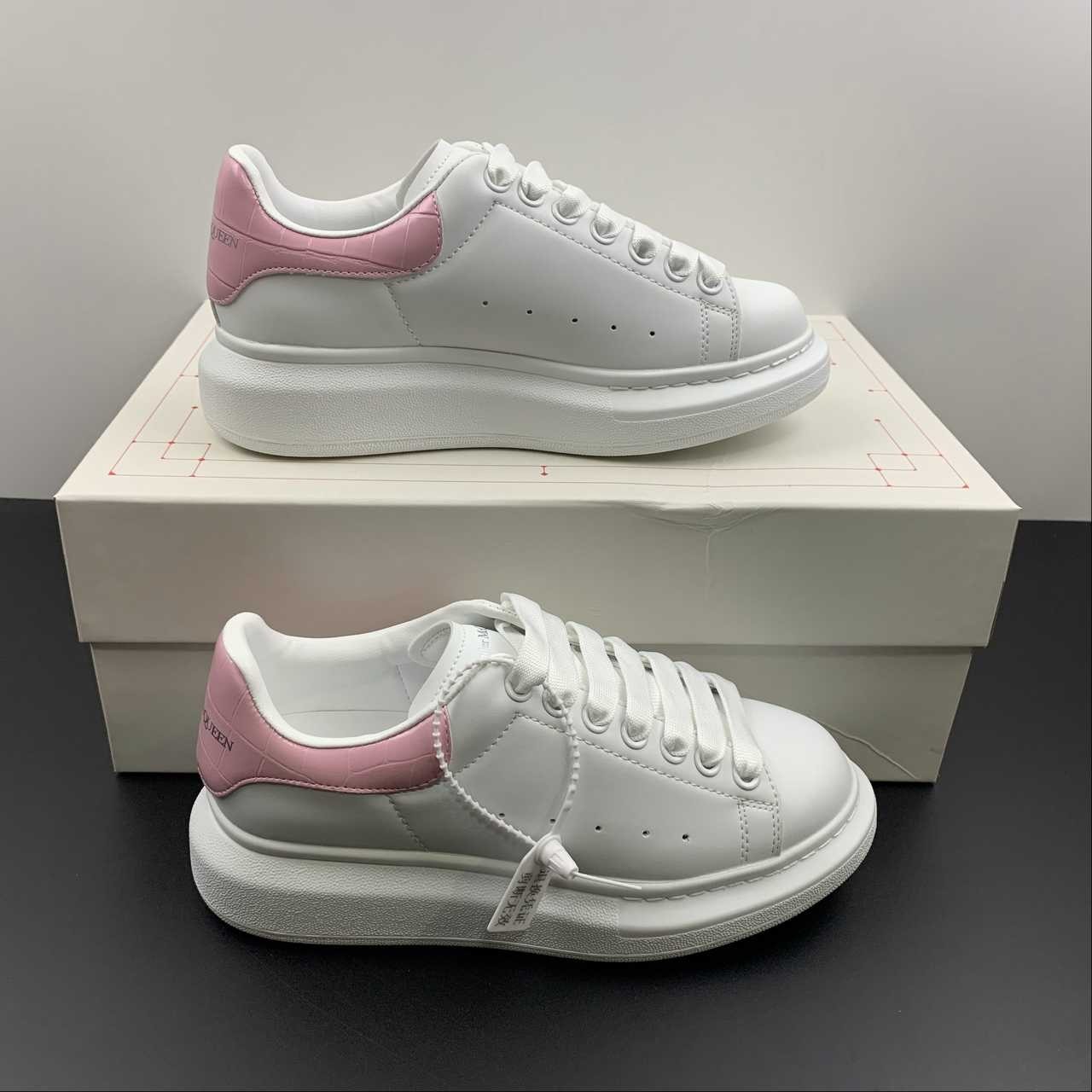 Alexander McQueen Oversized Sneaker White Pink Croc Heel Leather Platform Casual