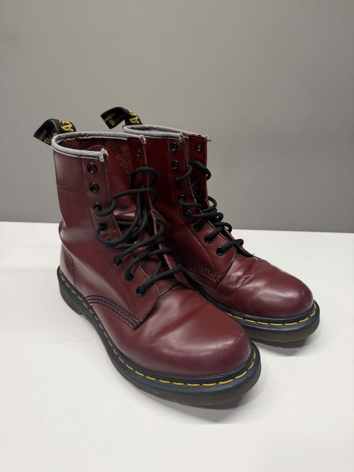 Dr. Martens 1460 Burgundy Leather Combat Boots AW004 – Cherry Red, Womens US 8