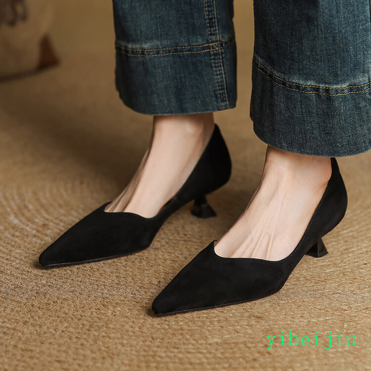 Women’s 100% Real Leather Low Kitten Heel Classic Dress Shoes Casual Office Lady