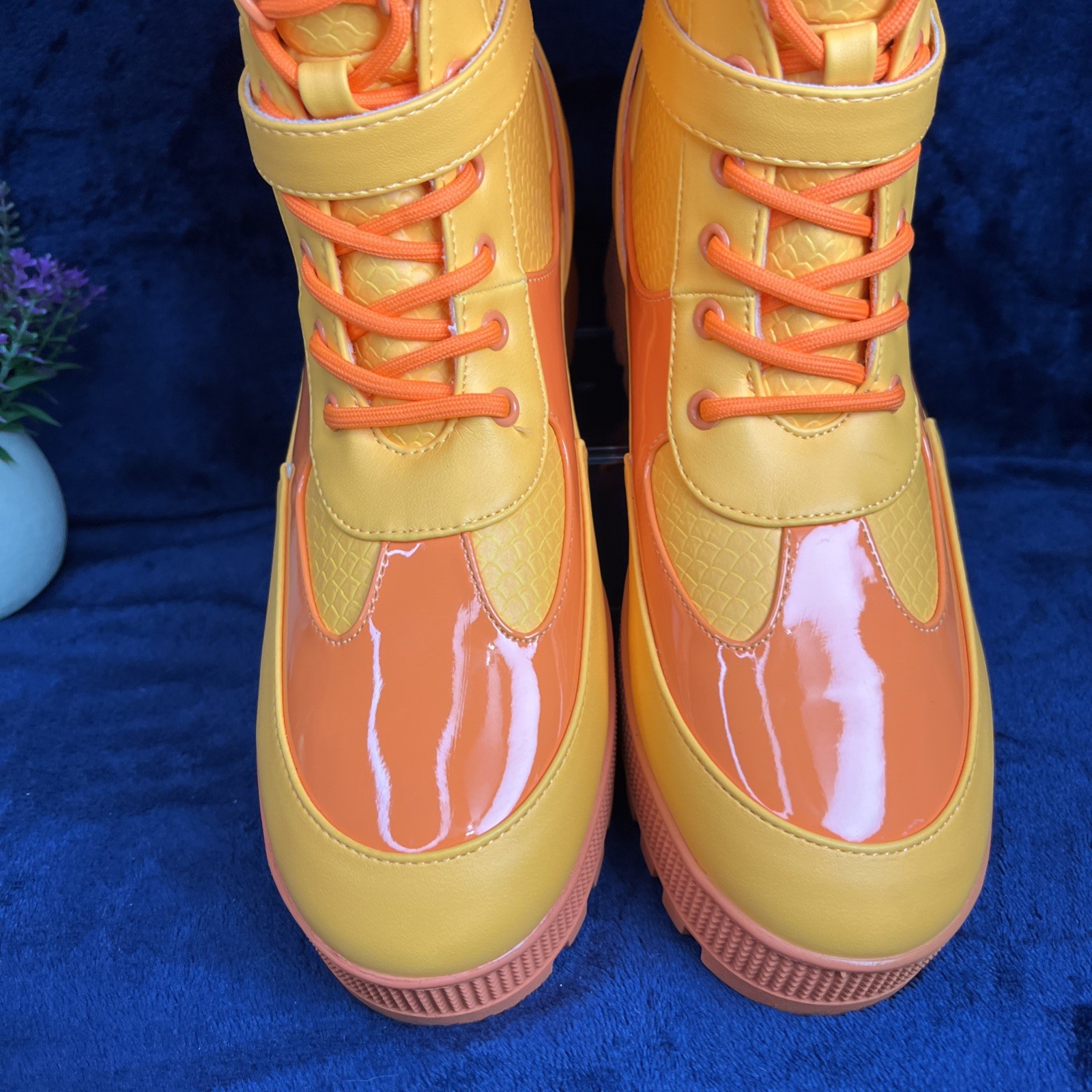 Cape Robbin Hot Rod Neon Orange Chunky Combat Boot US 10 Festival Streetwear NEW