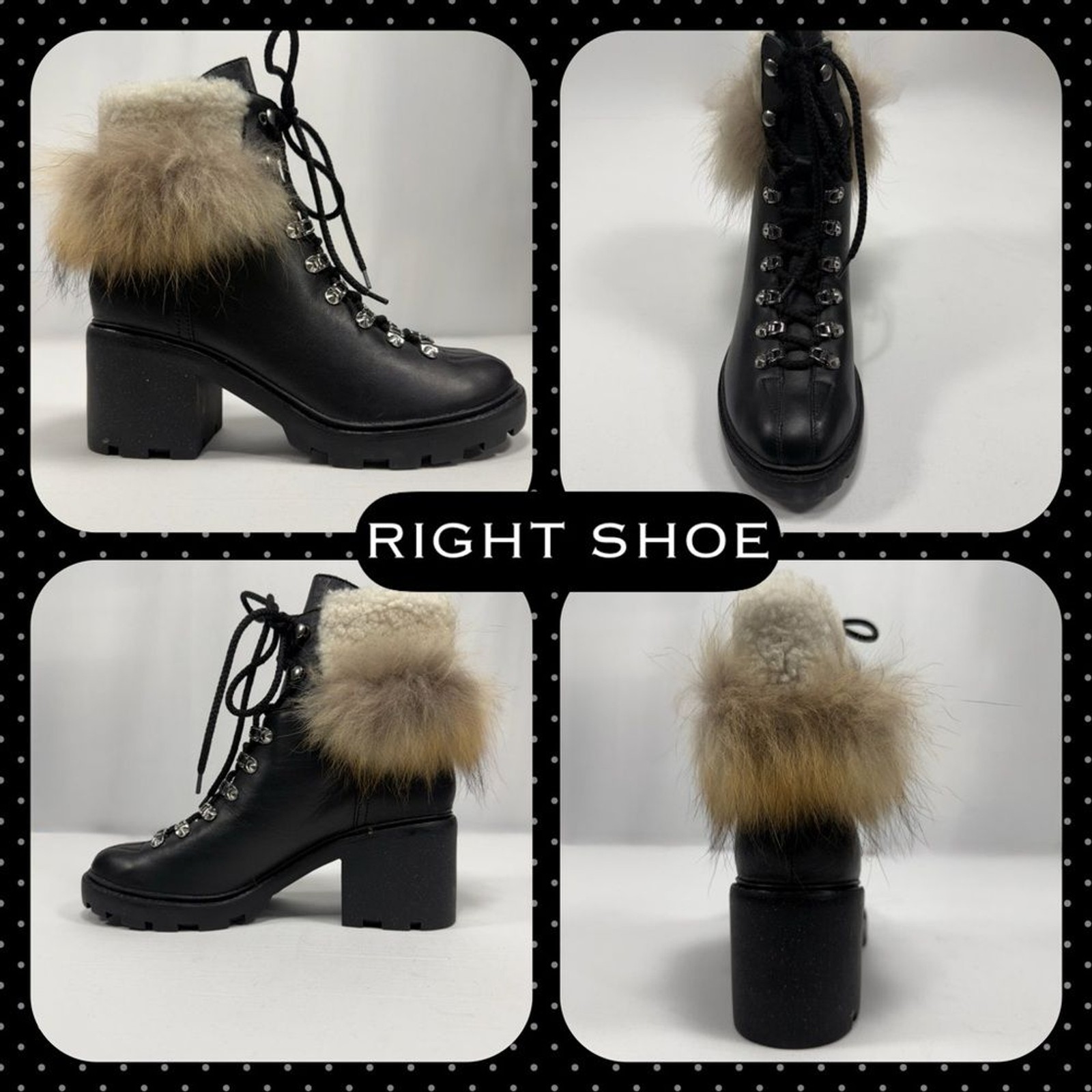 Black Leather Fur Trim Lace Up Hiker Boot Sigerson Morrison Size 40.5 EU