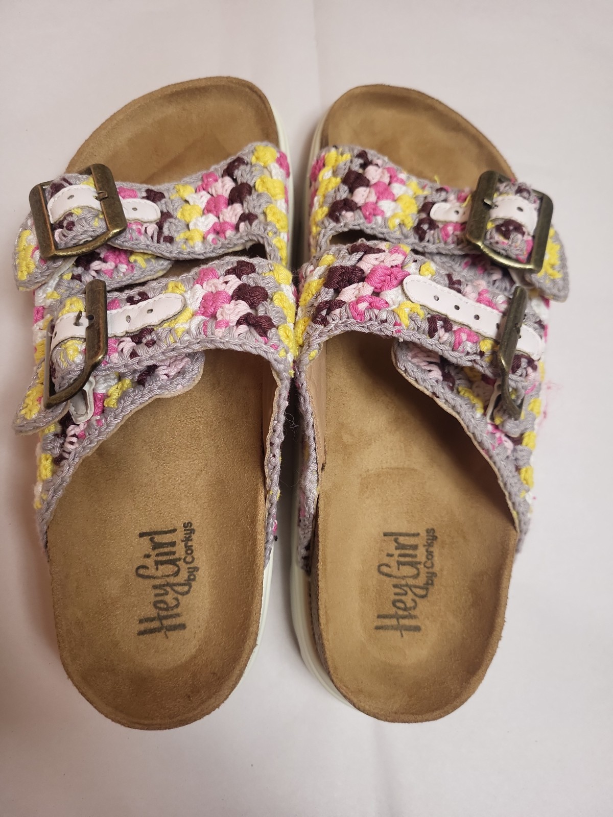 Corkys Sandals Size 8 Hey Girl Rumor Has It Crochet Buckle Platform Slip On