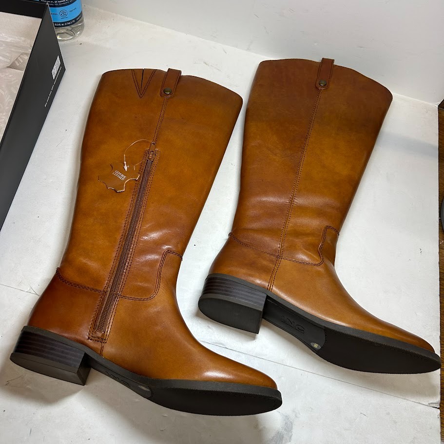 INC Womens 9.5 M WC Cognac Brown Fawne Zip Up Knee High Riding Boots NIB OZ1