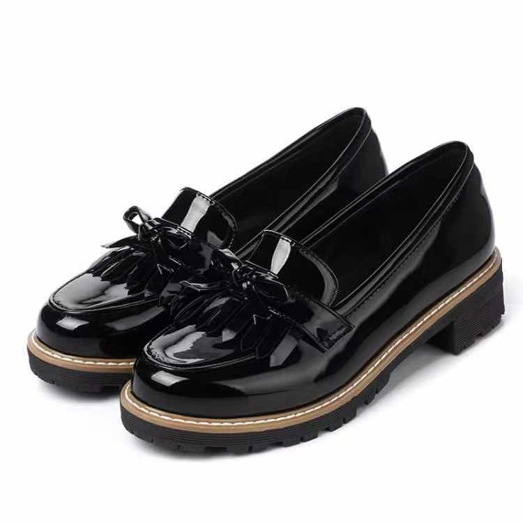 Women’s Flats Glossy Shiny Leather Comfort Shoes Slip On Loafers Bowtie Casual