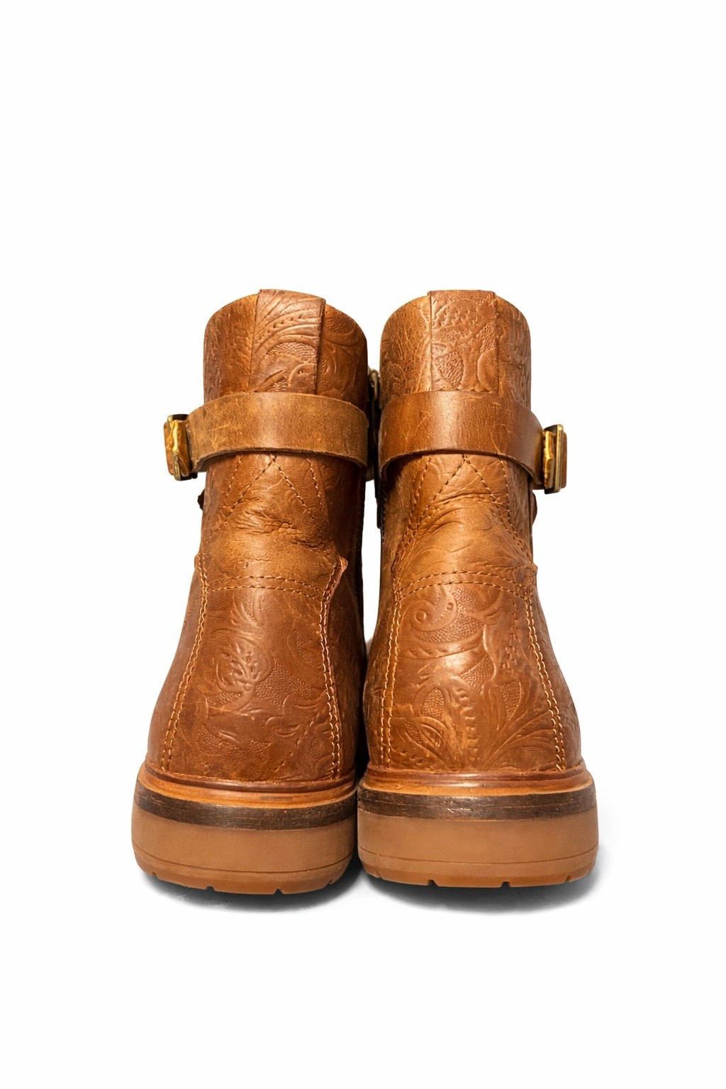 Timberland Boot Company Women- 7 Brown Embossed Leather Buckle Moto Boots Sample