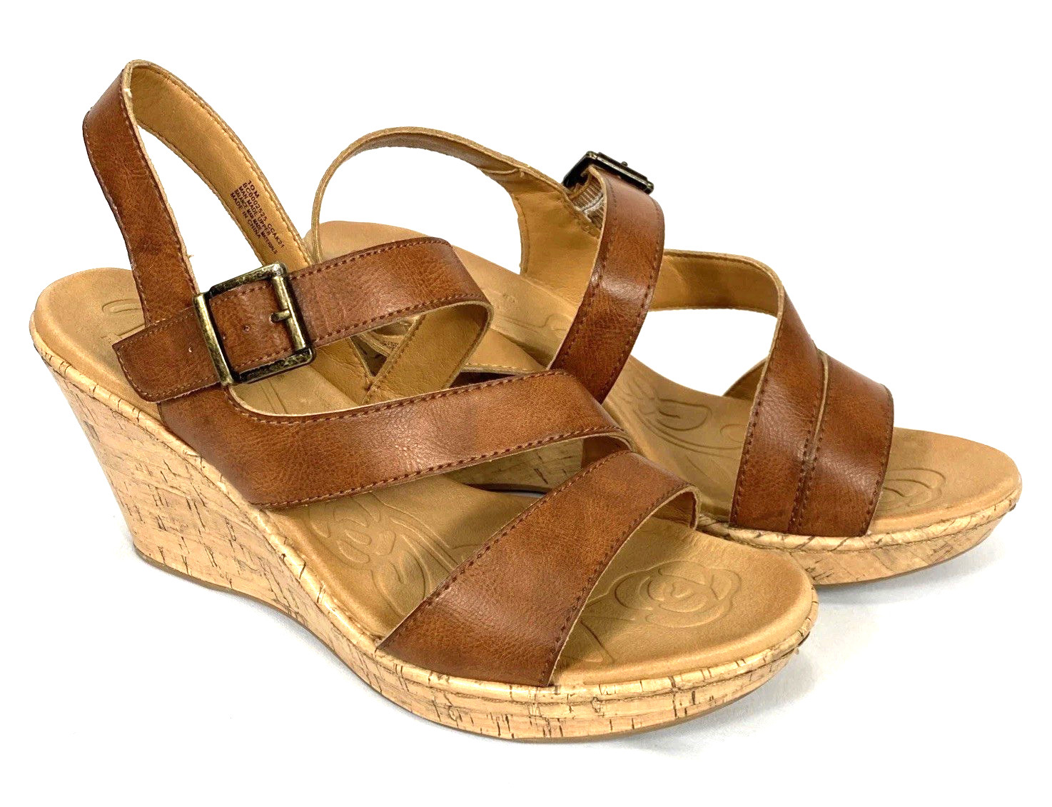 BOC Born Concept Sandals Women’s Sz 10 Brown Vegan Leather Slingback Cork Wedges