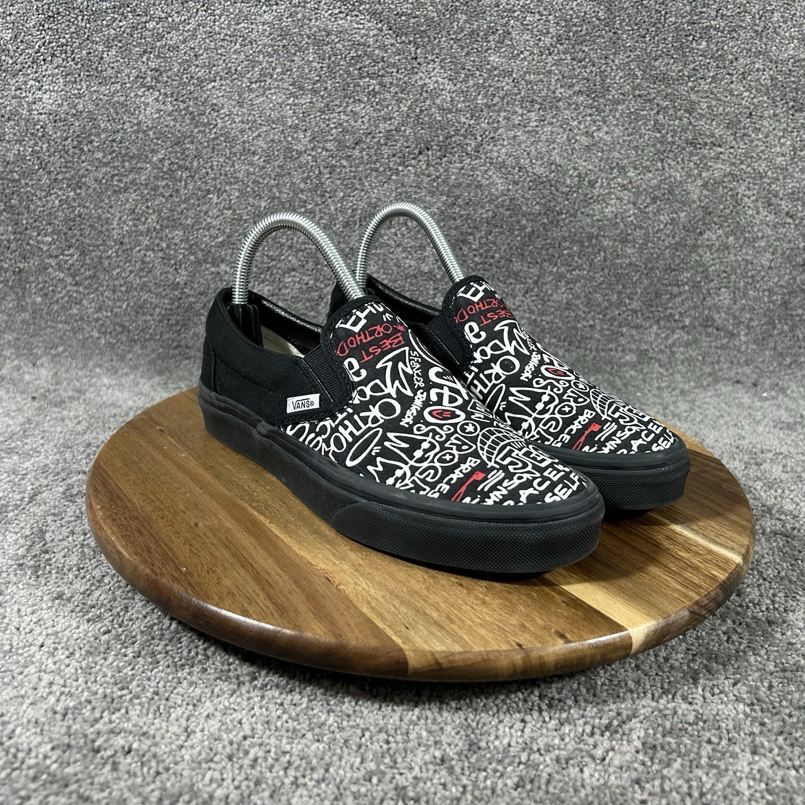 Vans Customs Slip On Womens Sz 7 Black Orthodontics Graphics Athletic Shoes Used