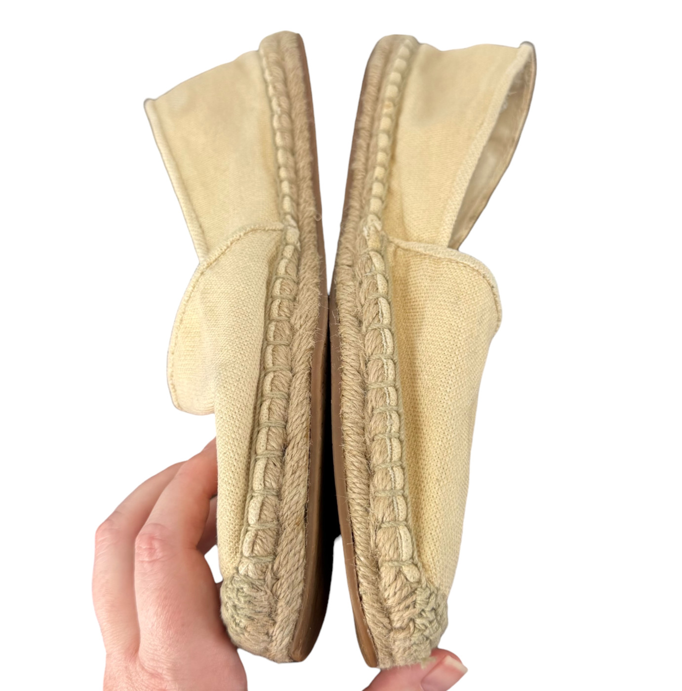 Lilly Pulitzer Lia Espadrille Flats 10 Beige Gold Canvas Slip On Round Toe Jute