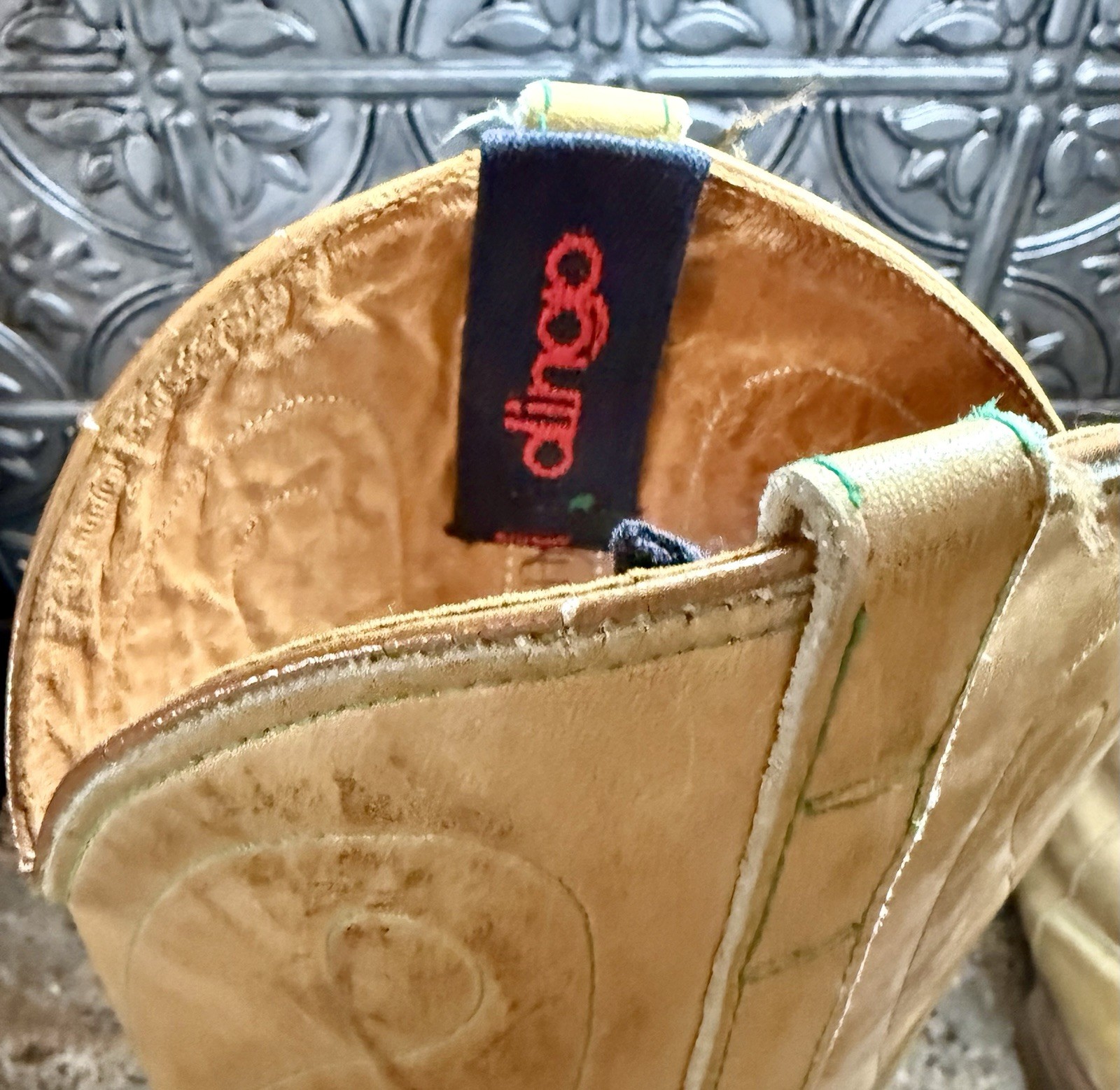 Vintage Dingo Leather Women’s 8N Cowboy Boots (Mustard W/ Green Stitching)