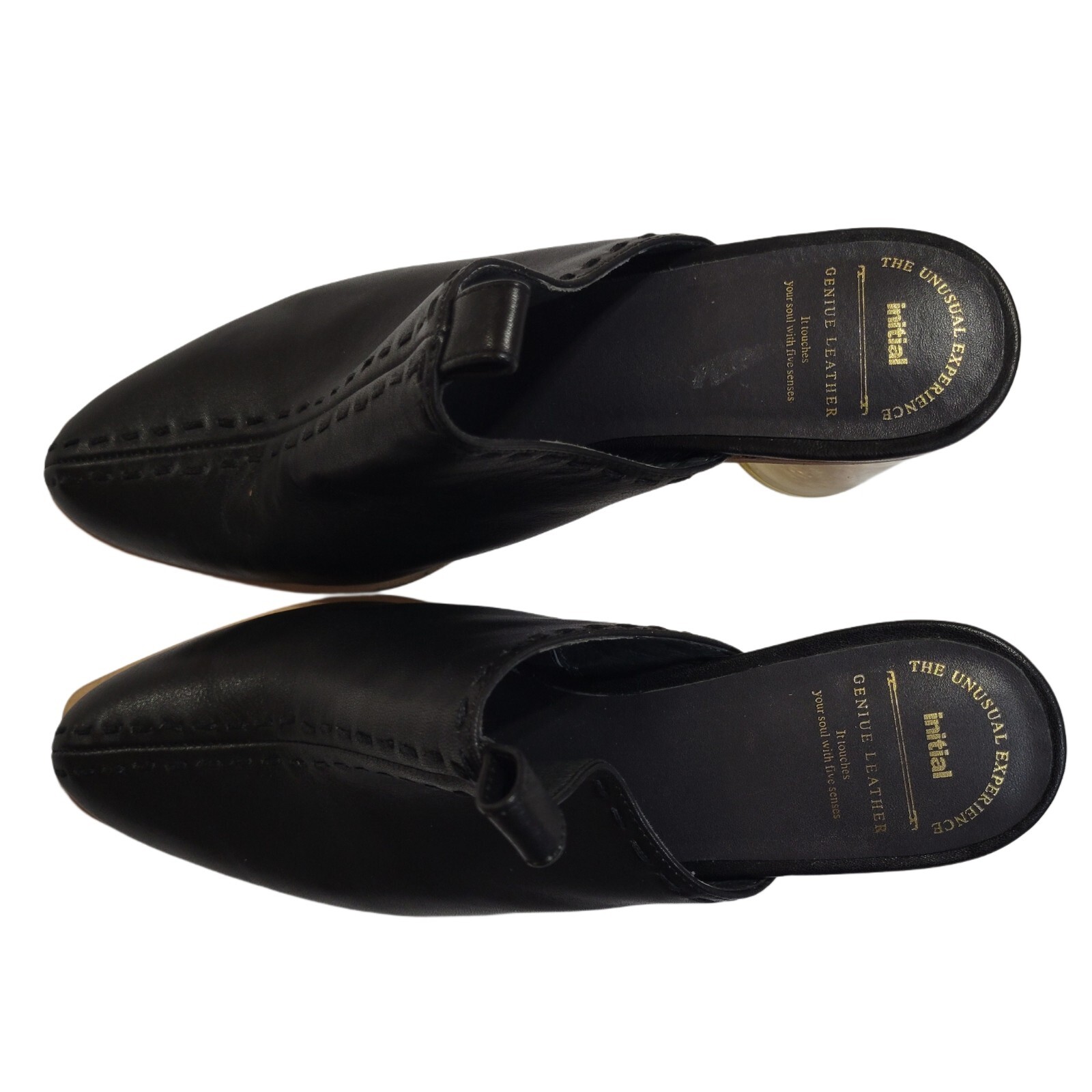 Womens US 6 Black Sea Coral Mules See Thru Heels «Initial» No. 36 / 230 / 1.5