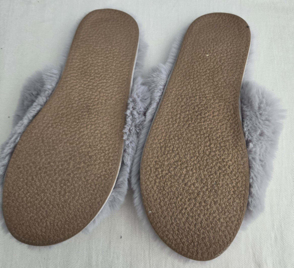 NWOT Anthropologie Shoes Size 10 Maeve Faux Fur Open Toe Slippers Gray Taupe