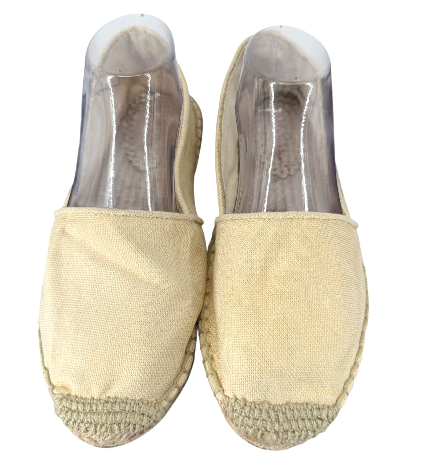 Lilly Pulitzer Lia Espadrille Flats 10 Beige Gold Canvas Slip On Round Toe Jute