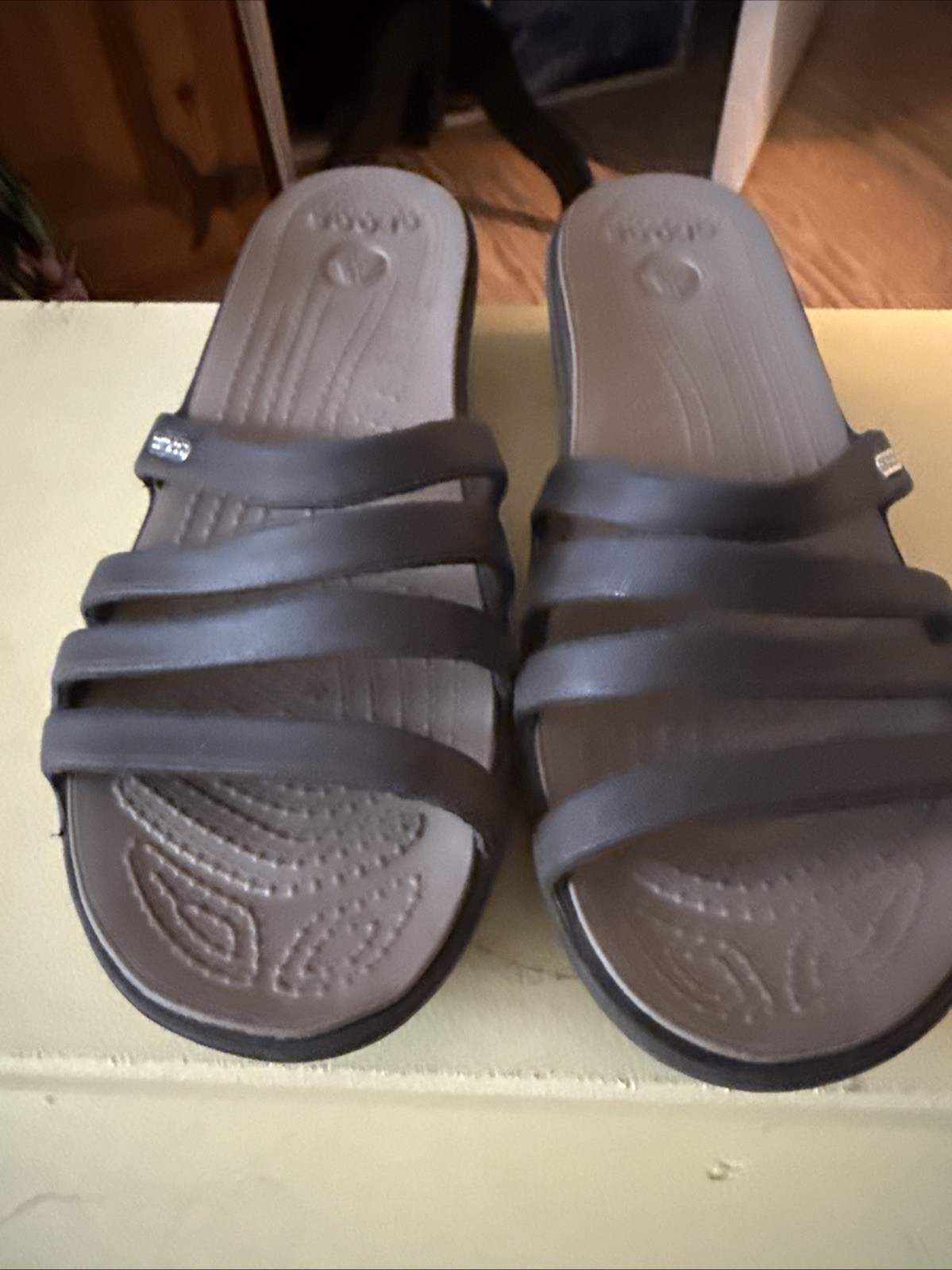 CROCS Women’s RHONDA Wedge Sandals Brown Color Comfort Slip-on Size 8