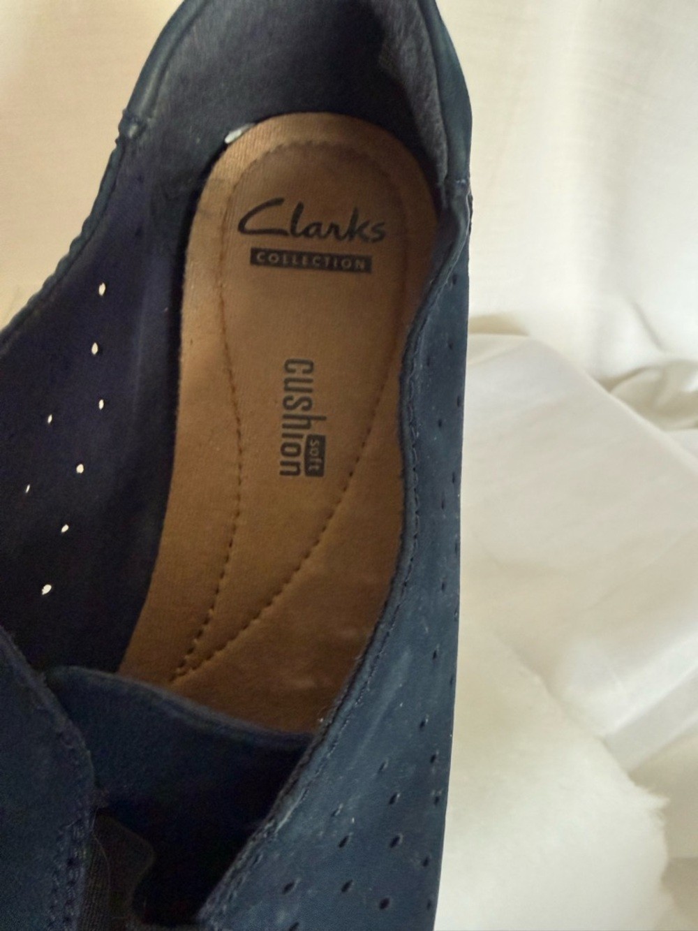 Clarks Navy Suede Perforated Slip-On Loafers