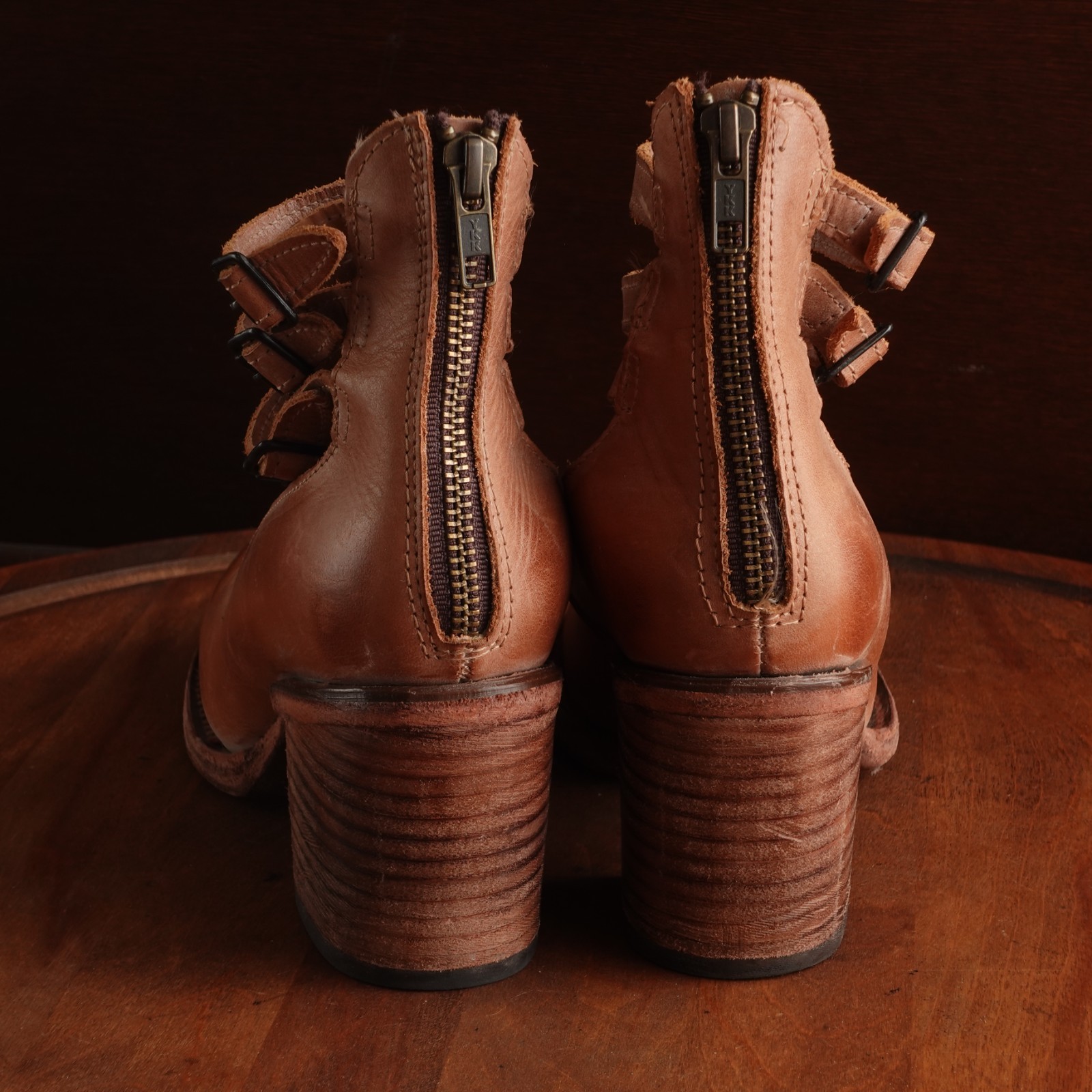 Freebird By Steven Heels WMS SZ 7 Brown Randi Distressed Ankle Wrap Preppy Shoes