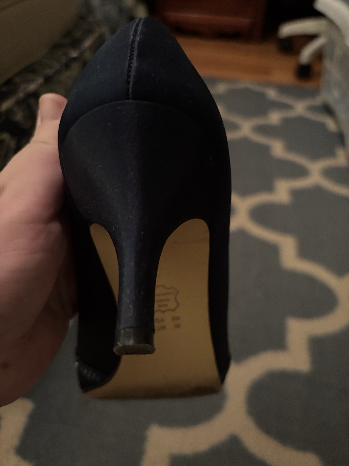 Nina Women’s Navy Satin Peep Toe Stiletto Pumps Glitter Slip-On US 8 M