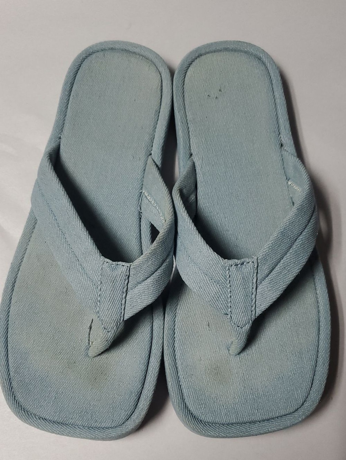 Aerie Sqaure Toe Light Blue Denim Fabric Platform Flip Flop Sandals Size 8 Y2k