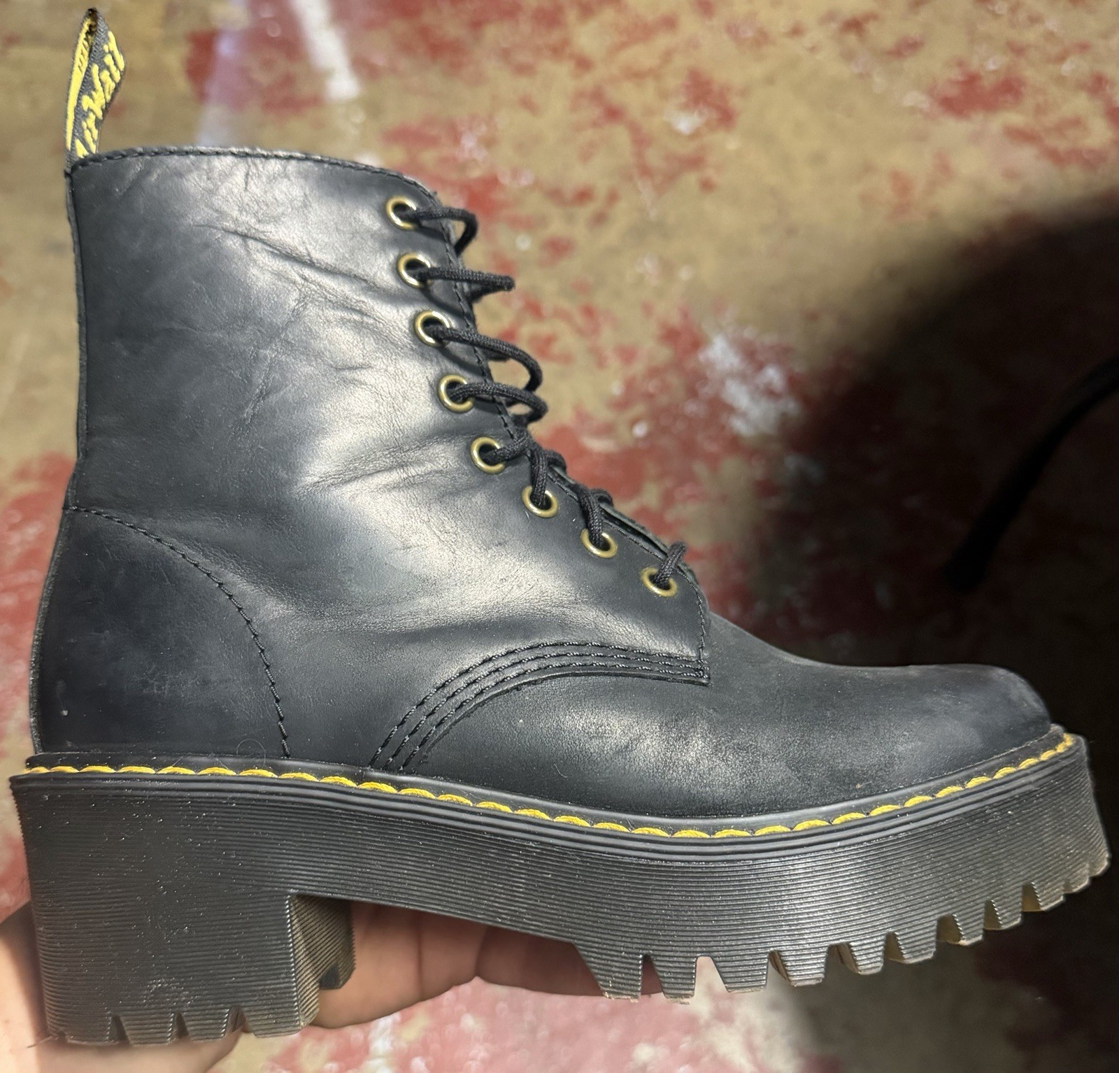 Dr. Martens Shriver Hi Women’s Black Leather Platform Ankle Lace-Up Boot 6