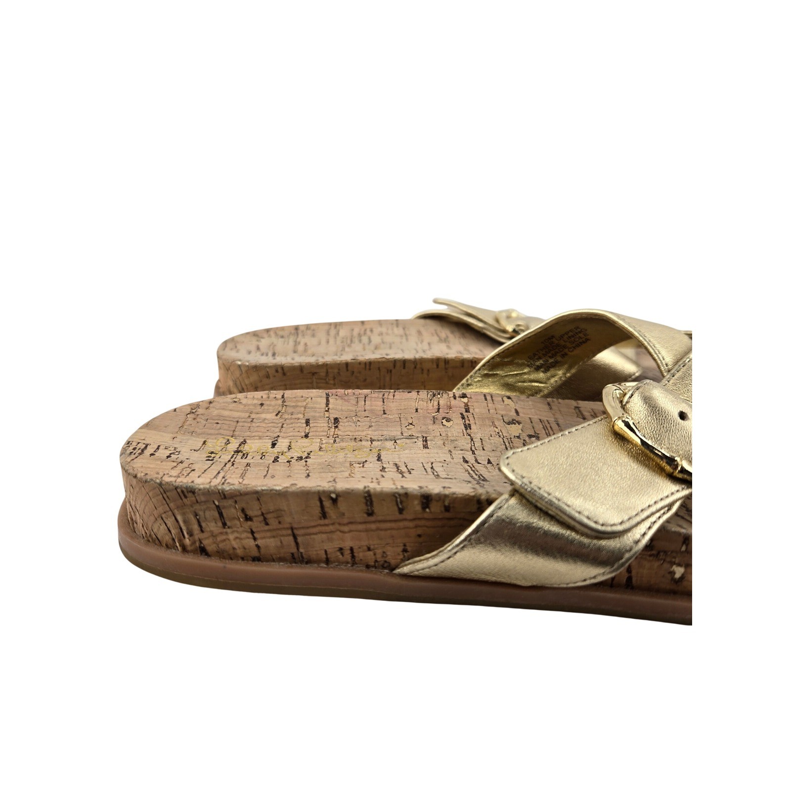 Lilly Pulitzer Bayshore Gold Metallic Leather Cork Slide Sandals Buckle 10 M
