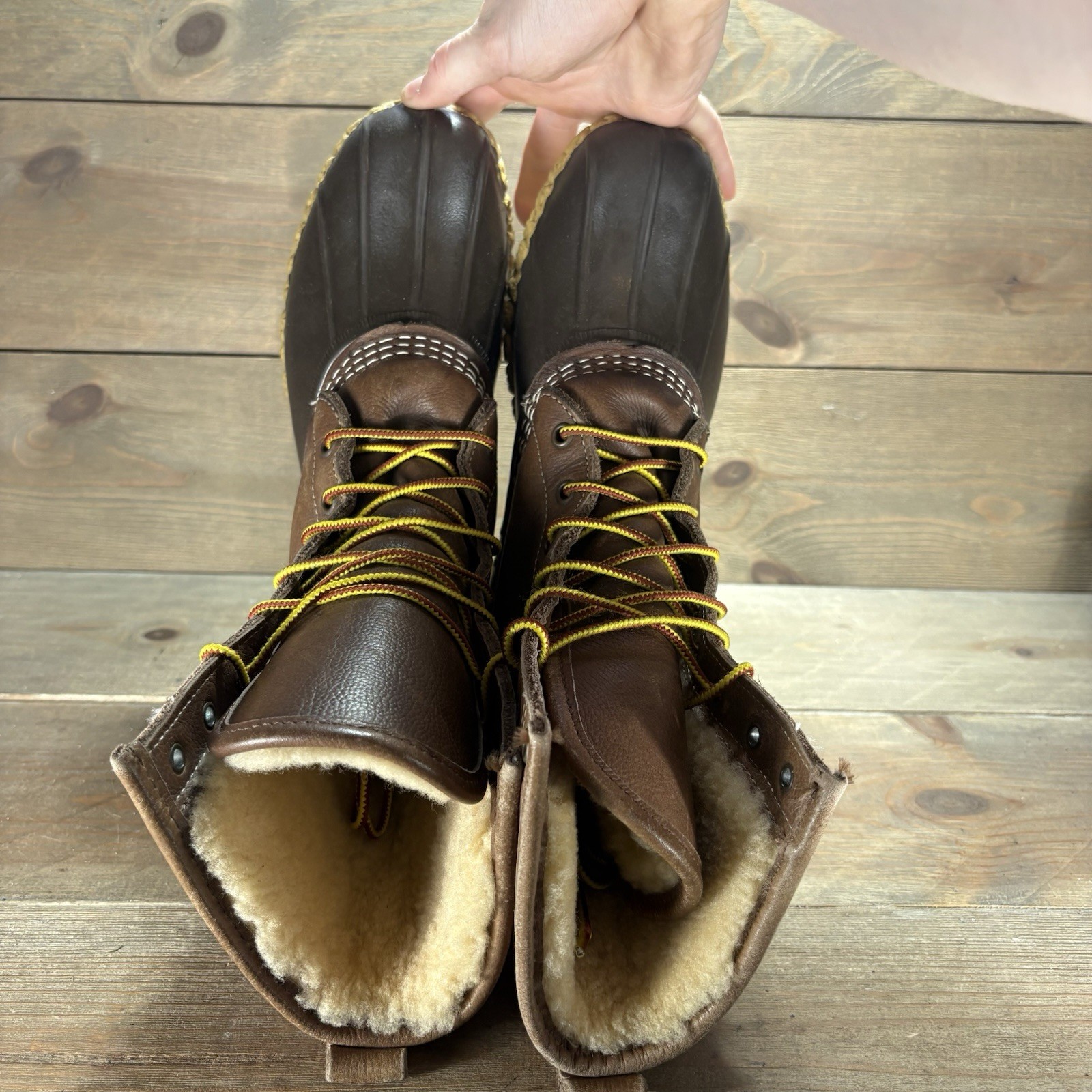 Ll bean duck boots womens size 8 shoes brown shearling lined waterproof hunting