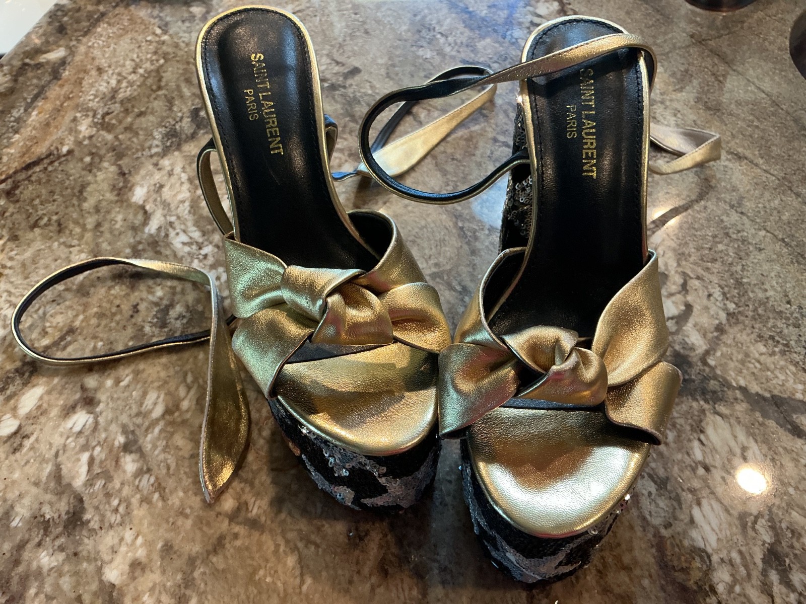 Saint Laurent gold & Silver Moon and Star Platform Sandals Shoes Size 39 READ