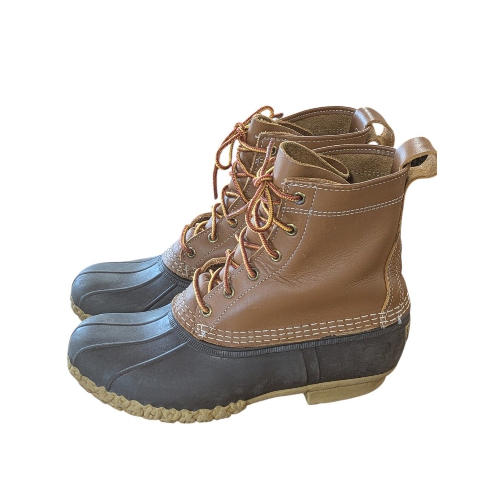 L.L. Bean 8″ Duck Boots Unlined Brown Leather Size EW Mens 7 or Womens 9 Wide