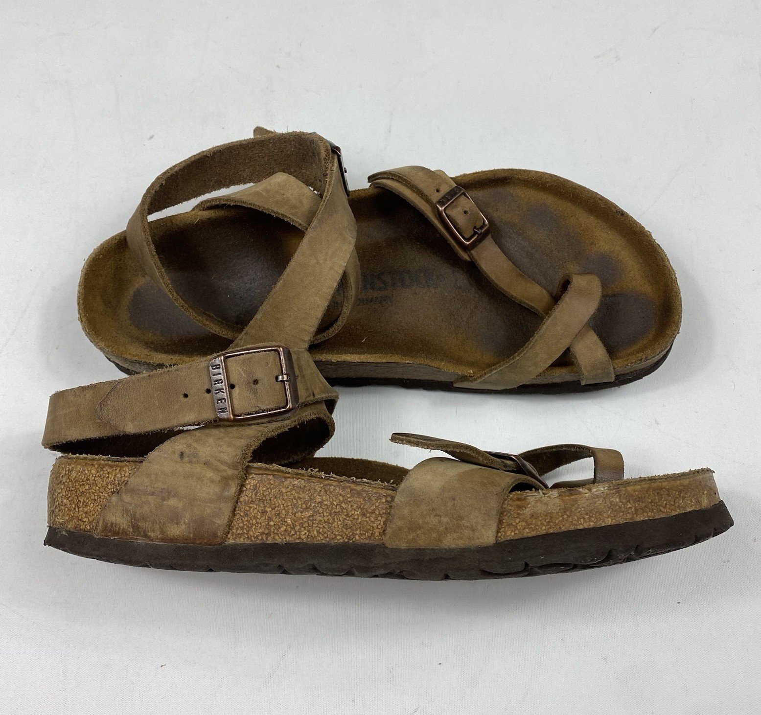 Birkenstock Yara Sandals Size 37 Oiled Leather Ankle Strap Brown Made In Germany
