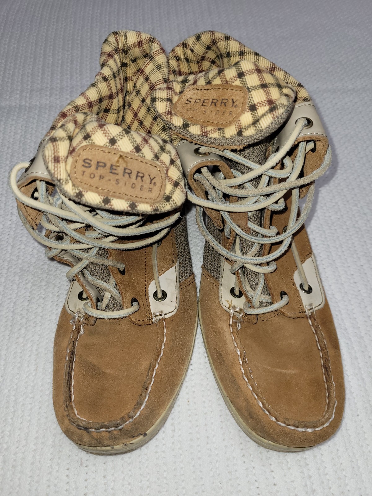 Sperry Topsider Womens Brown Suede Plaid Flannel Lined Shoe Boots~7.5 M