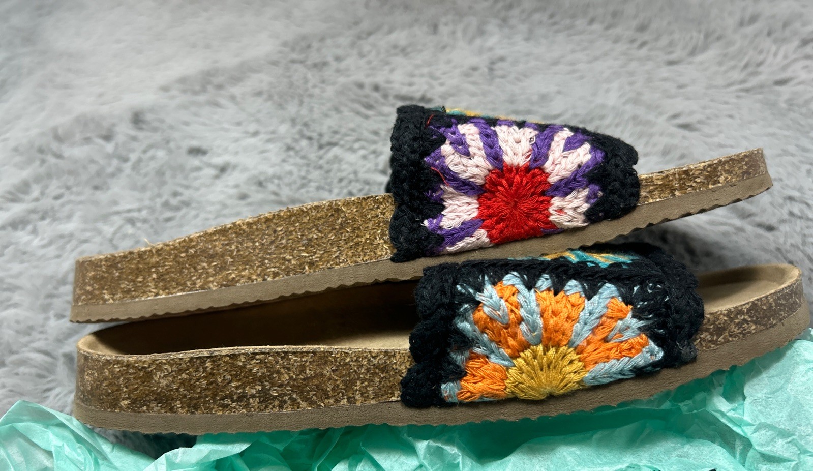 Unionbay Womens Size 8.5 Crochet Espadrille Boho Slip On Slide Dopamine Festival