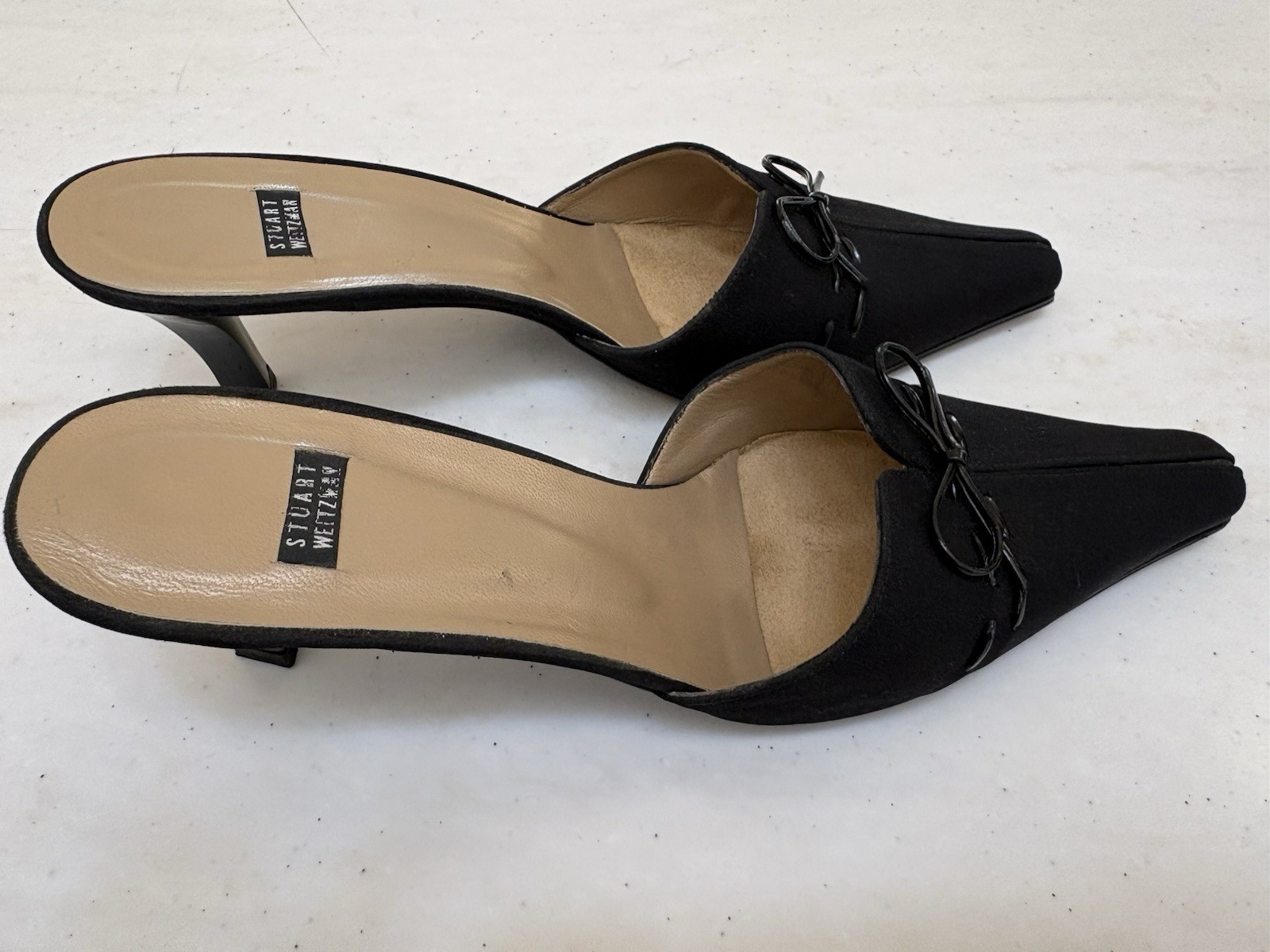 Stuart Weitzman Vintage Y2K Black Bow Pointed Toe Mule Slip On Heels US 8.5