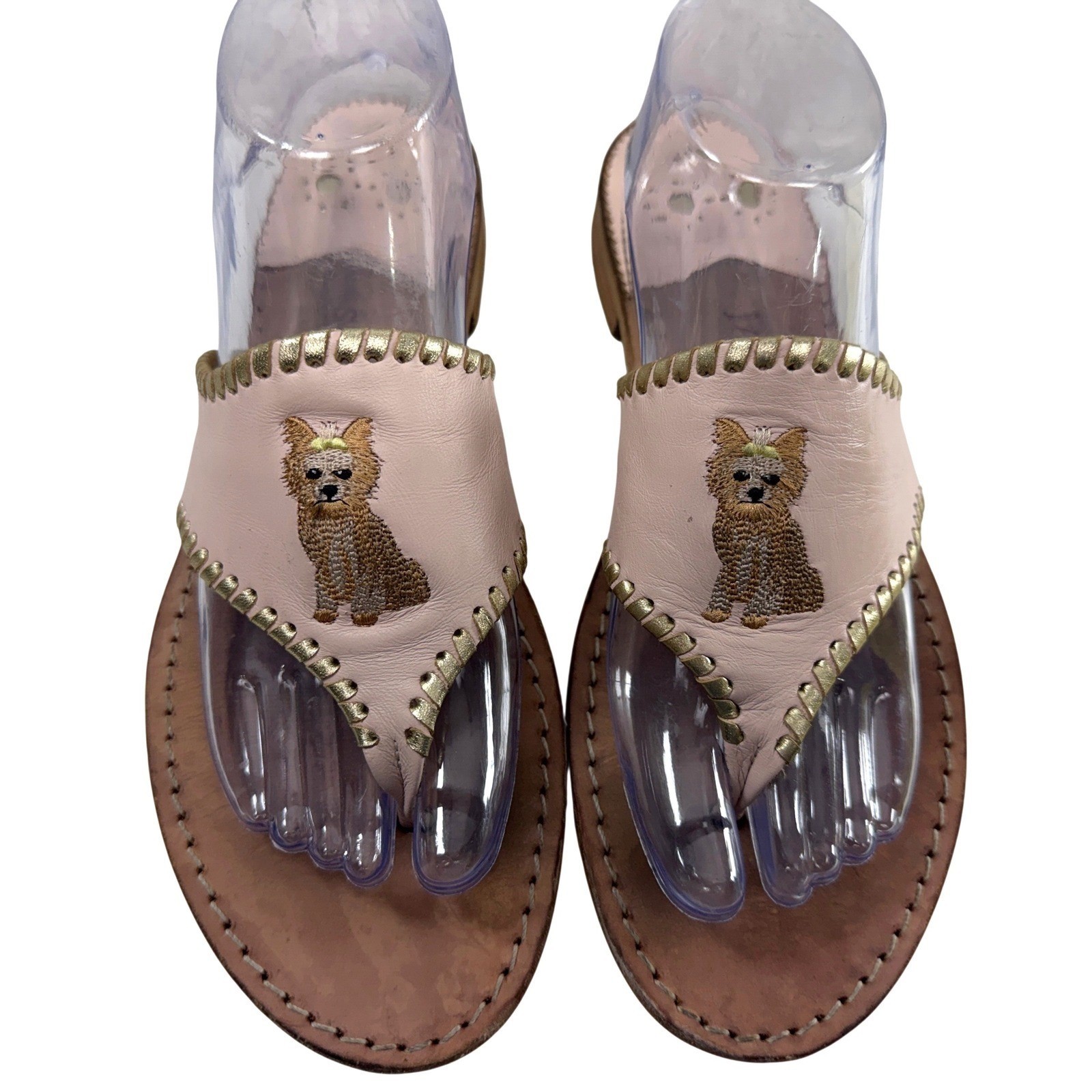 Jack Rogers Yorkshire Terrier Yorkie Dog Leather Flat Thong Sandals Women 10M