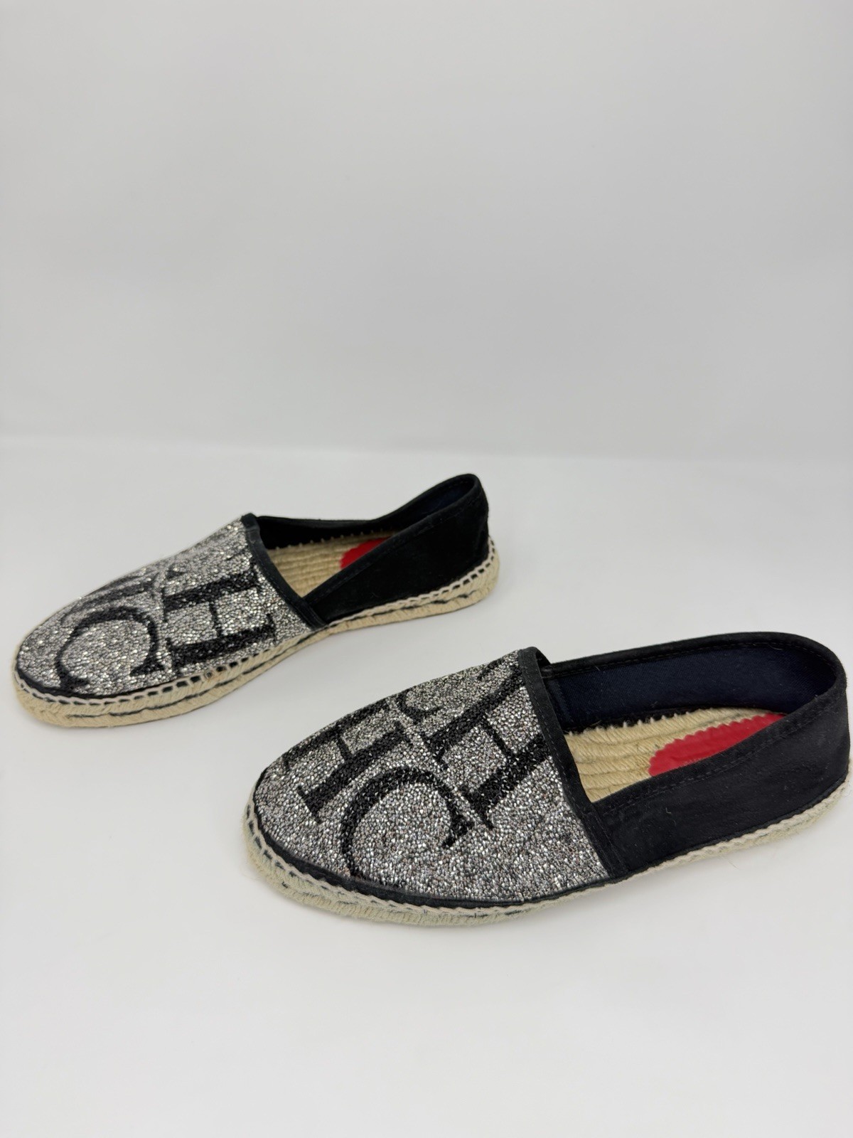 CH Carolina Herrera Glitter Logo Espadrille Flats Women EU 39