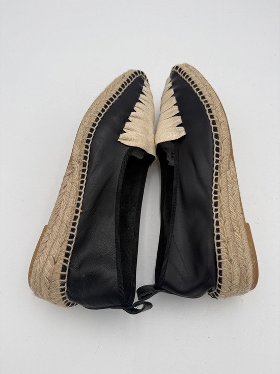 Mango Black Cream Espadrille Loafers women 7.5 leather canvas slip on vacation