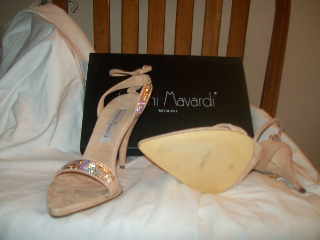 NIB Santini Mavardi Miami Nude Suede Pumps Sandals Shoes Size 7 Heels Open Toe B