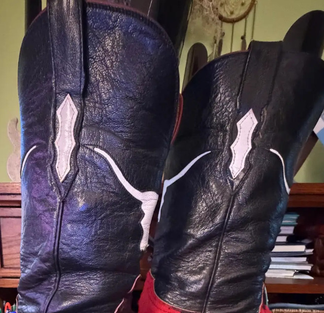 LUCCHESE Tool 1883 Cowhide Calf Hair Hide Red-White-Black Cowgirl Cowboy Boots 8