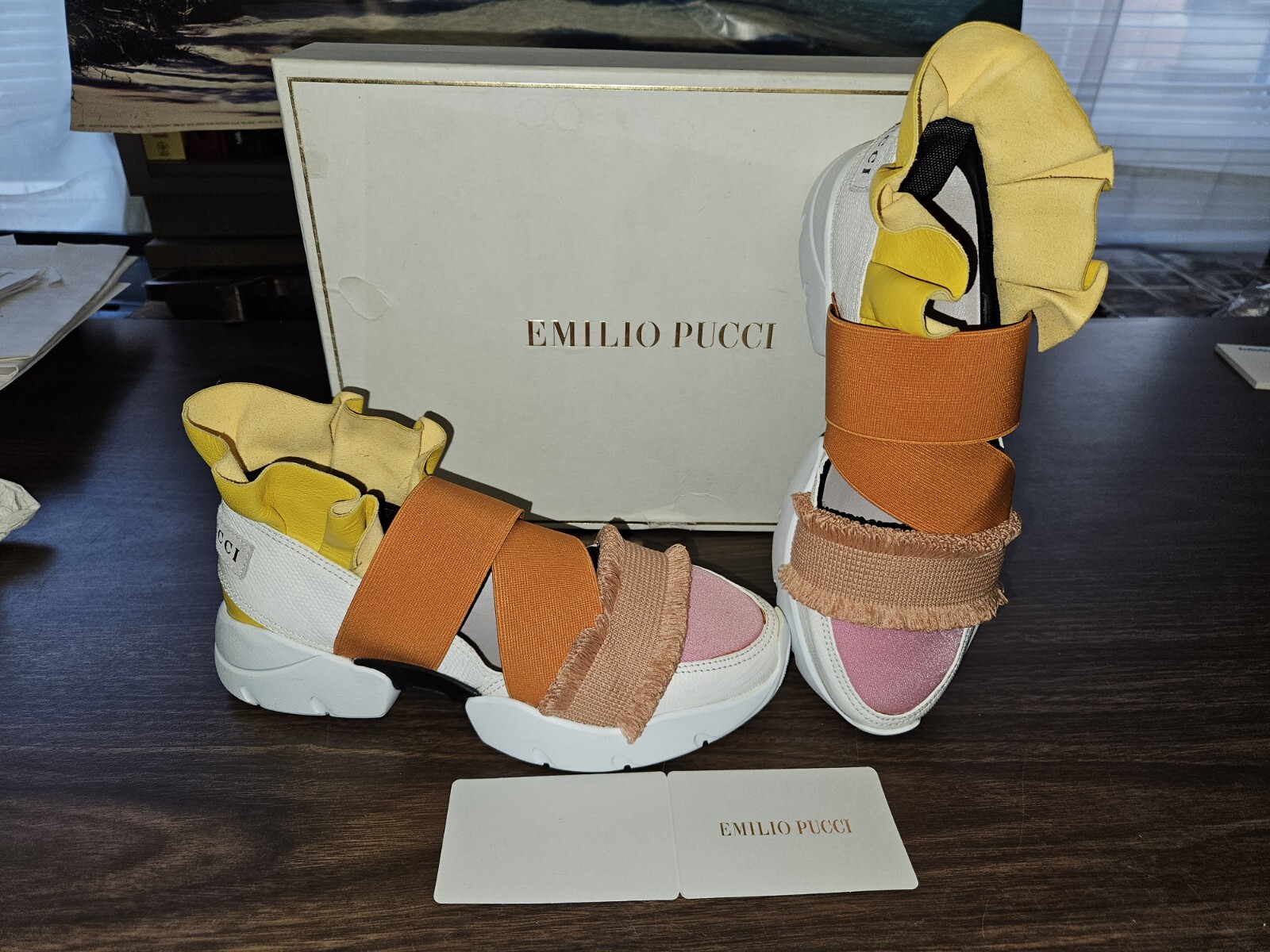 Emilio Pucci City Up Fray Pale Pink Multicolor Womens Sneakers Size US 5 NEW