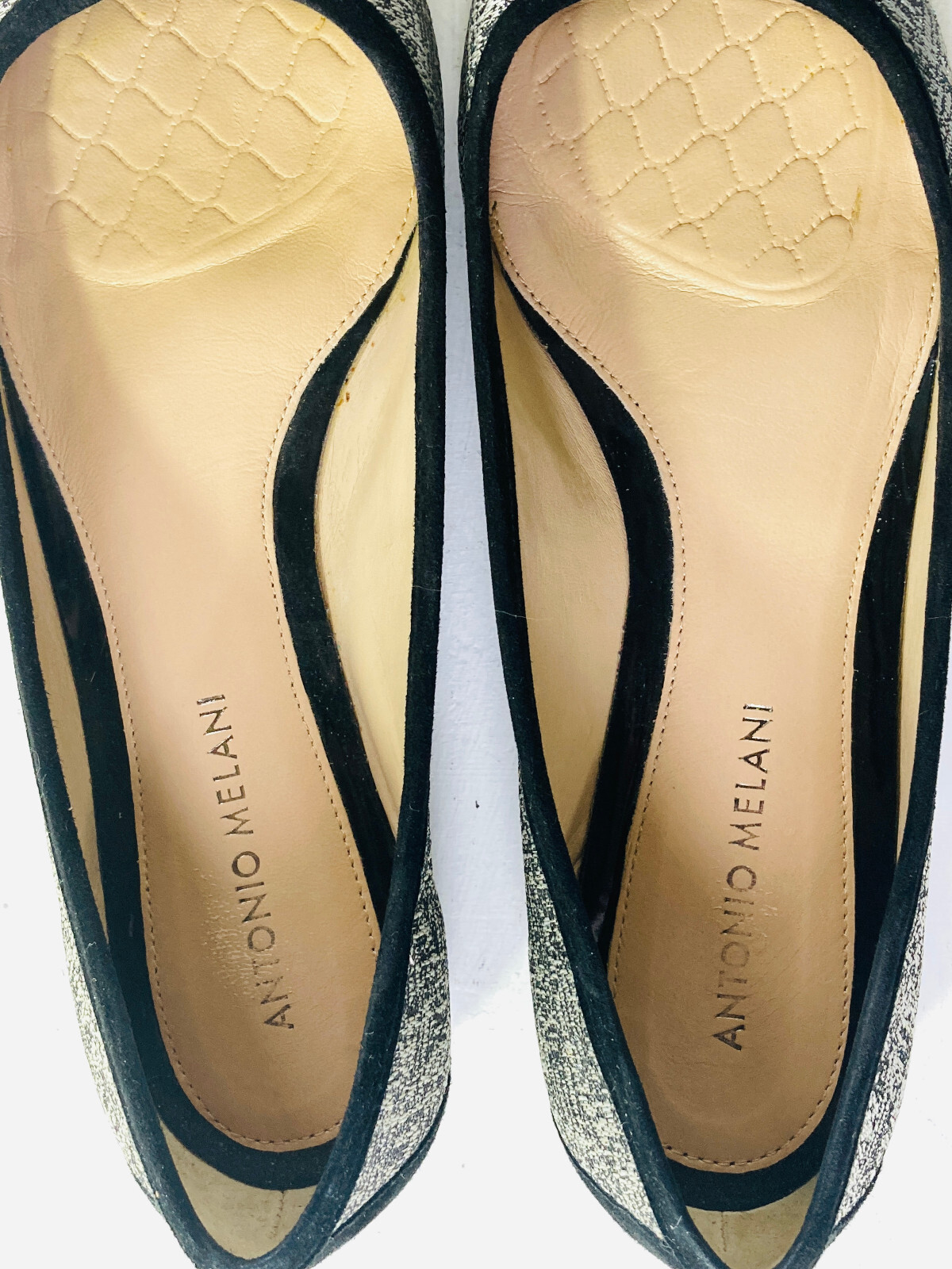 Antonio Melani Black & Silver Flats Silver Studs & Large Black Rhinestones Sz 9