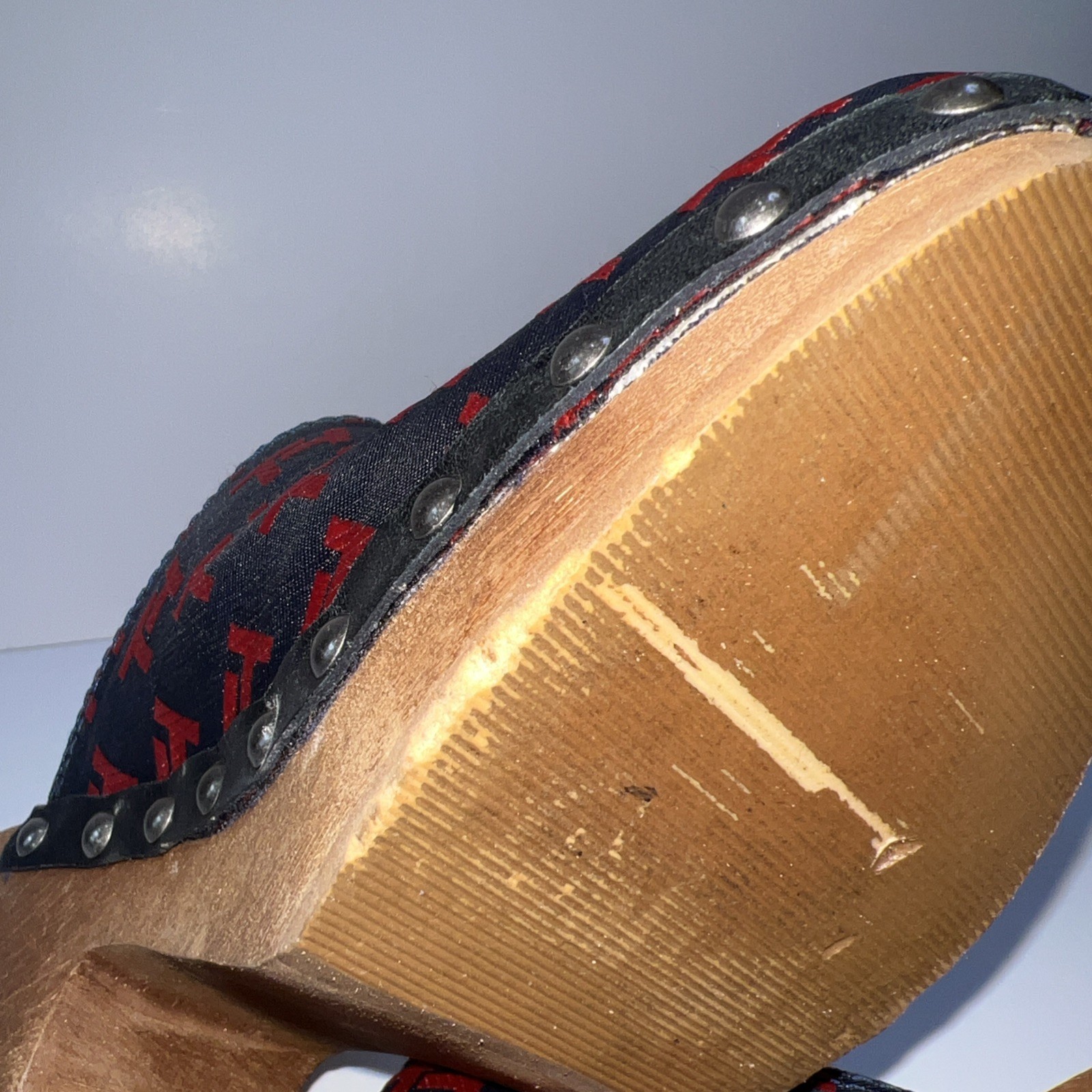 Vintage Tommy Hilfiger TH Monogram Canvas Wood Clog Mules Y2K Womens 5M Brazil