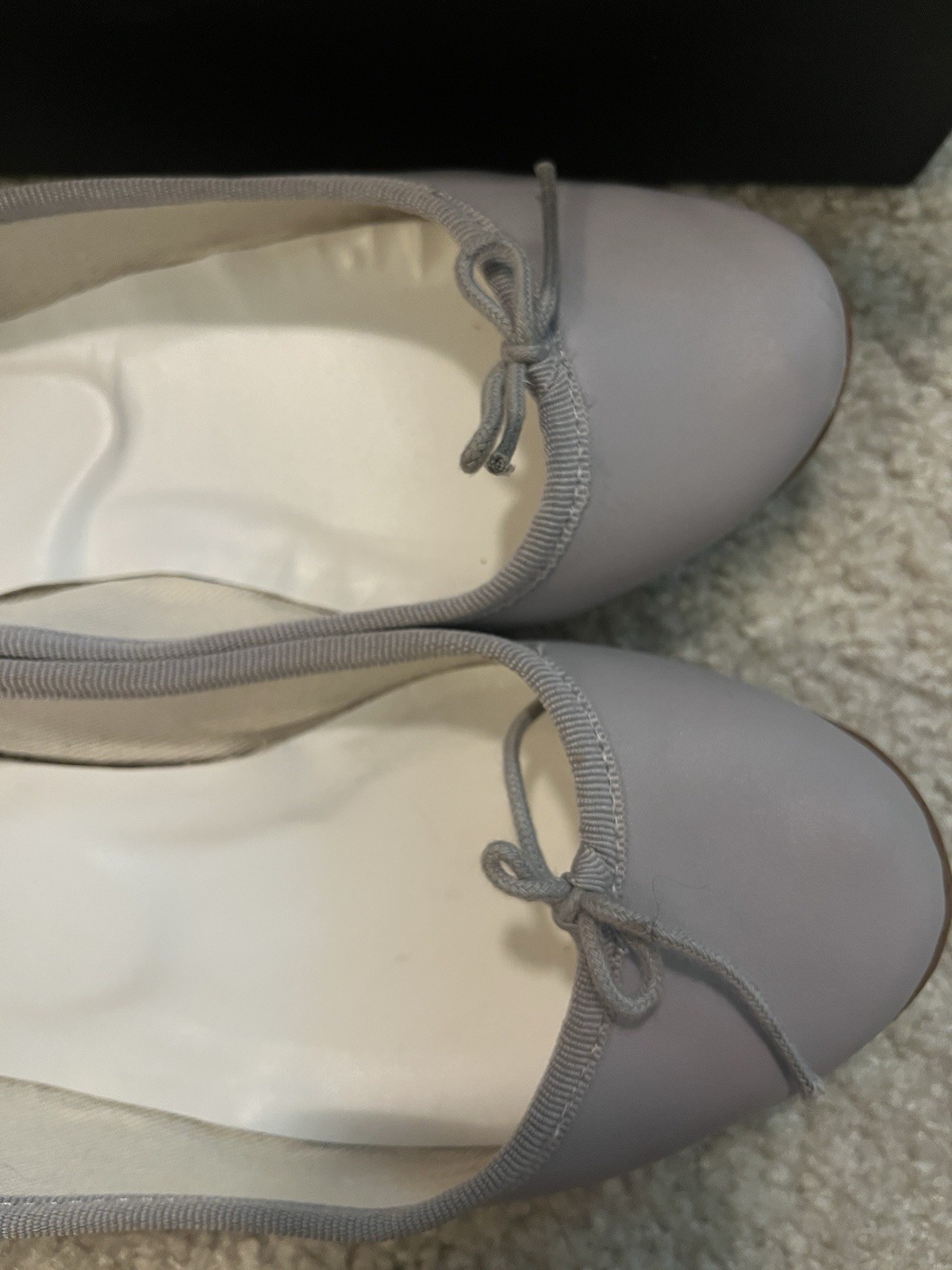 Repetto Women’s Gray Leather Ballet Flats Bow Slip-On Round Toe EU 37 US 6.5