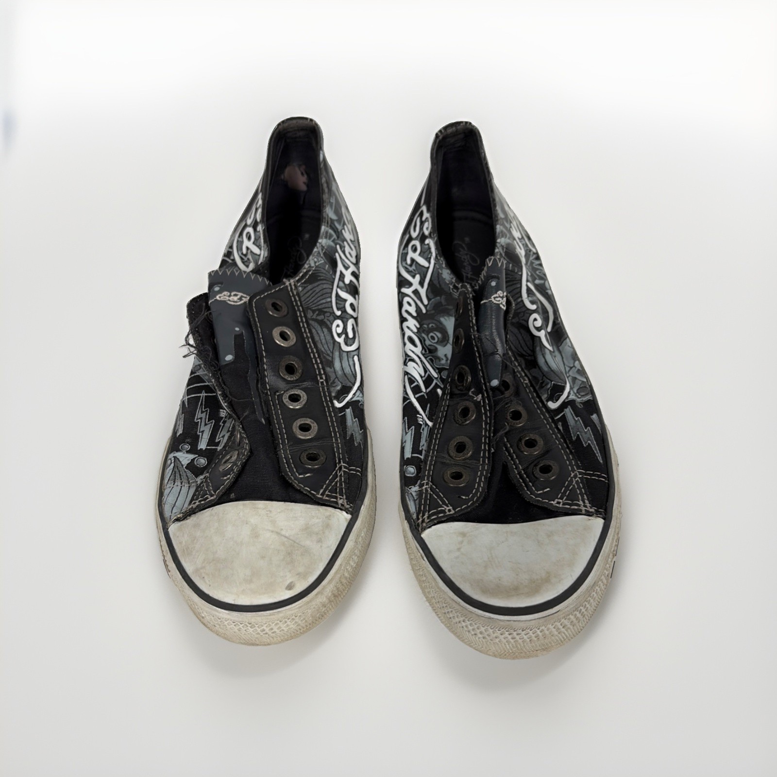 Ed Hardy Y2K Black Canvas Slip On Sneakers Women’s Size 8 EUR 39 Tattoo USED S2