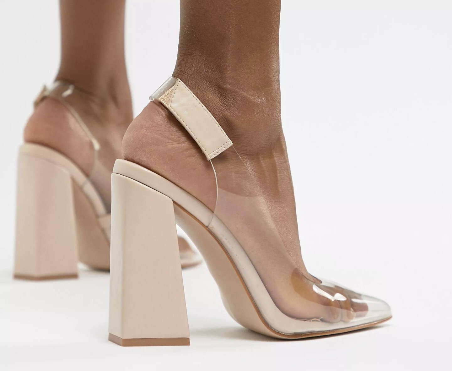 Public Desire Lure Nude Clear Block Heel Sandals Size US 5.5 EU 36