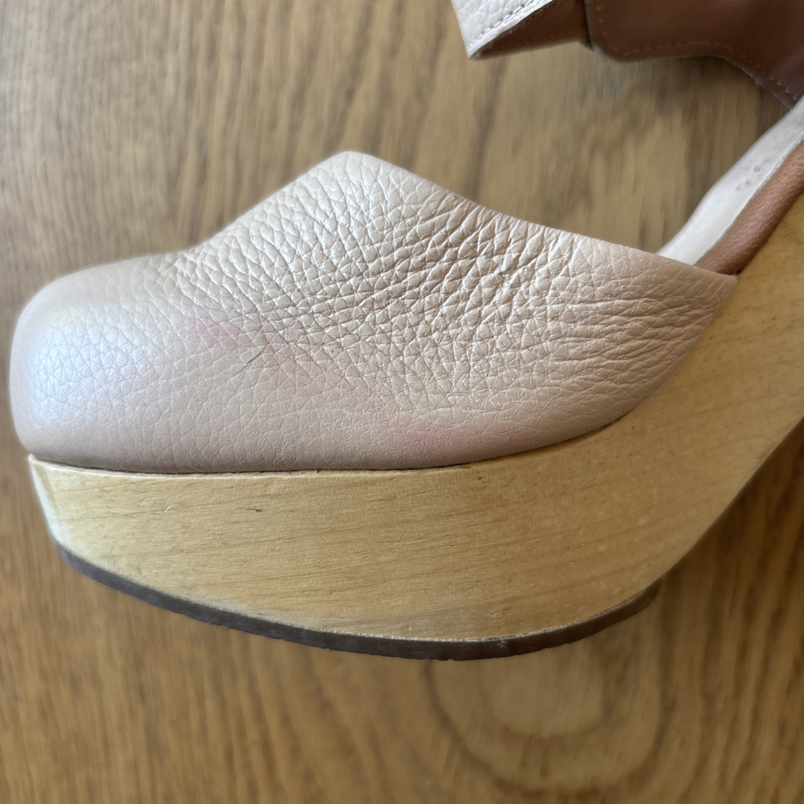 Rachel Comey nude leather platform Wooden Block high heels Sz 8.5