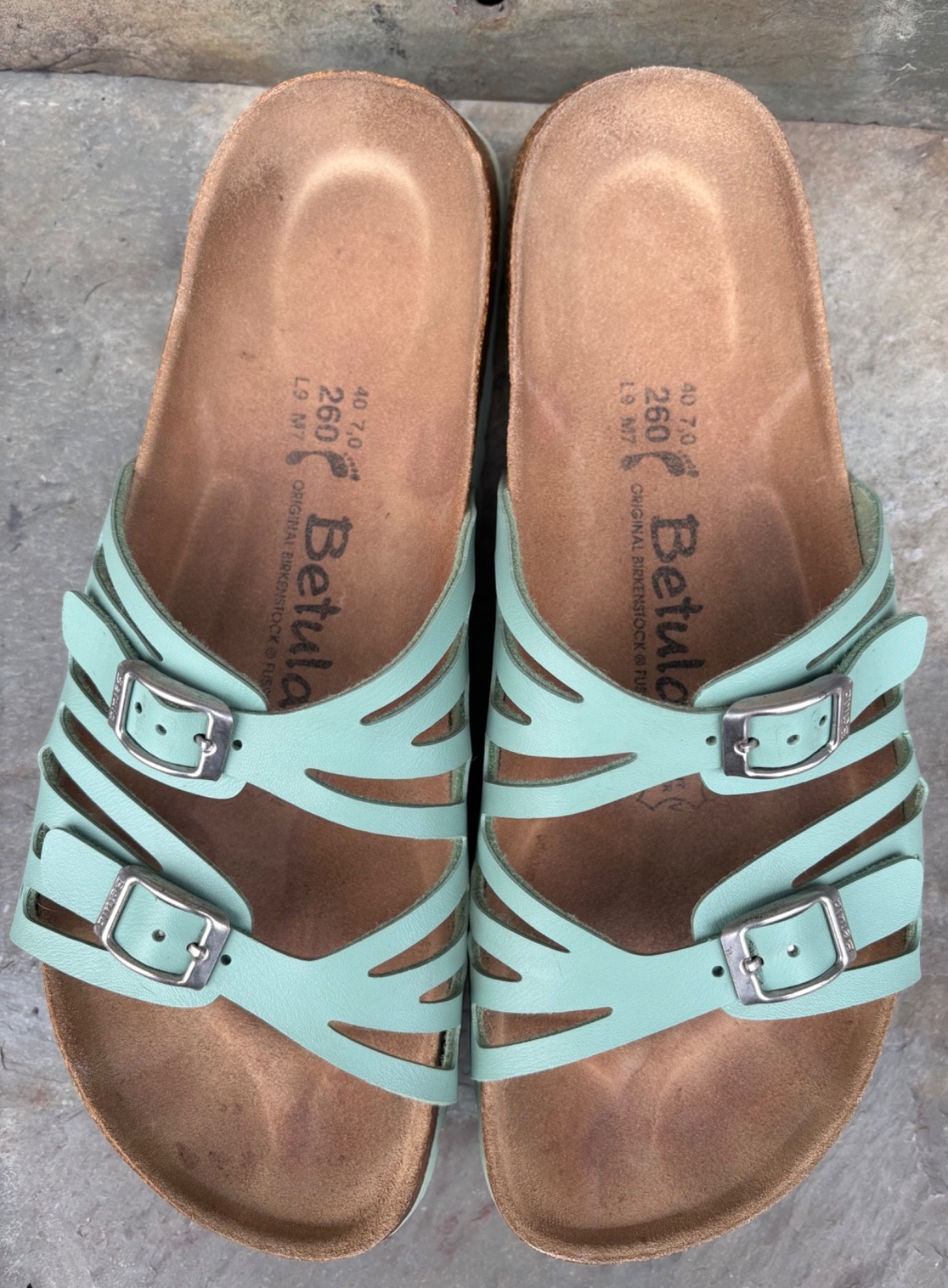 BETULA x Birkenstock GRANADA (40/9-N) Seafoam Green Birkoflor Sandals Slides