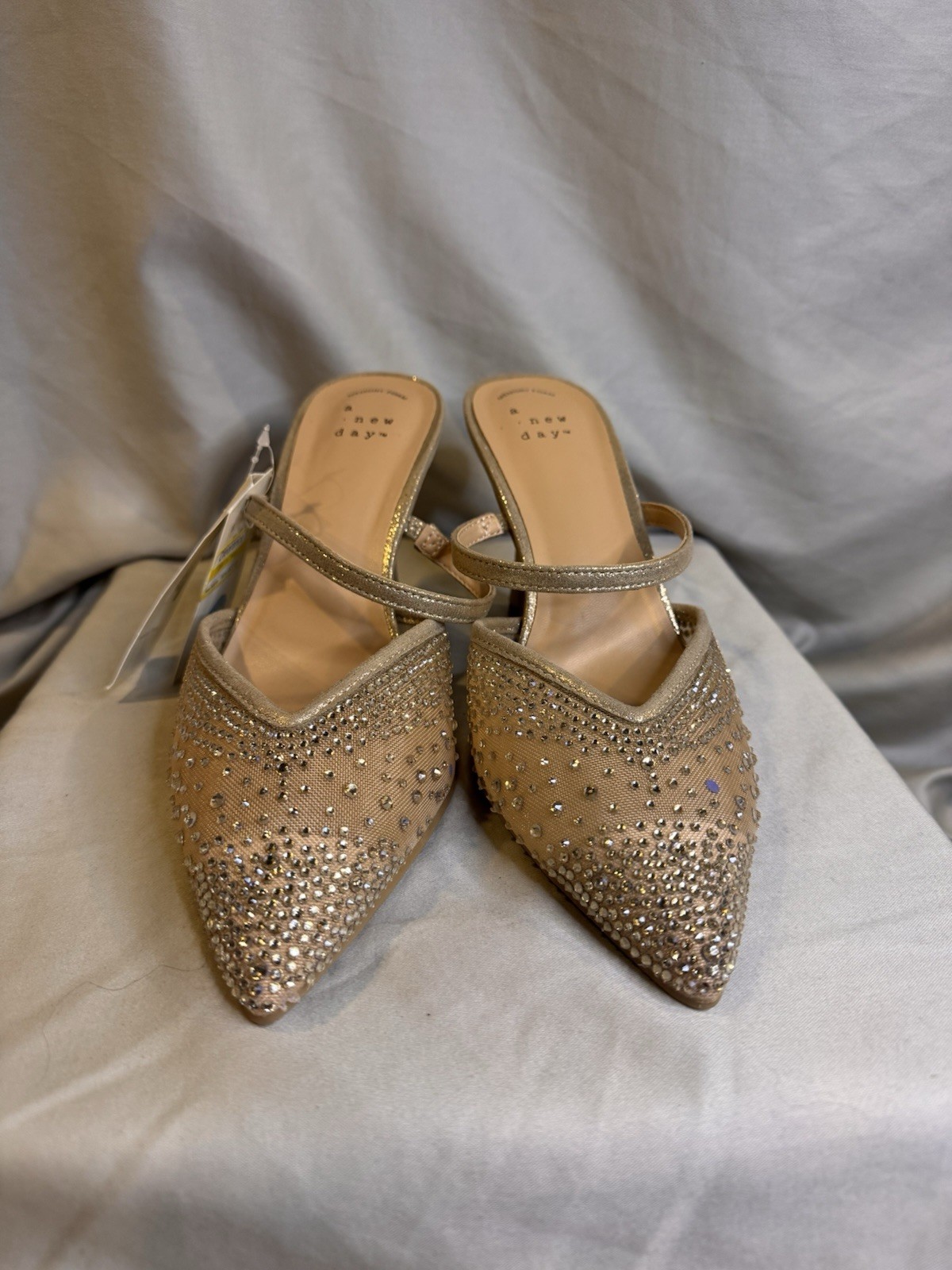 A New Day Women’s Sonia Heels with Memory Foam Insole Beige Rhinestone [A8]