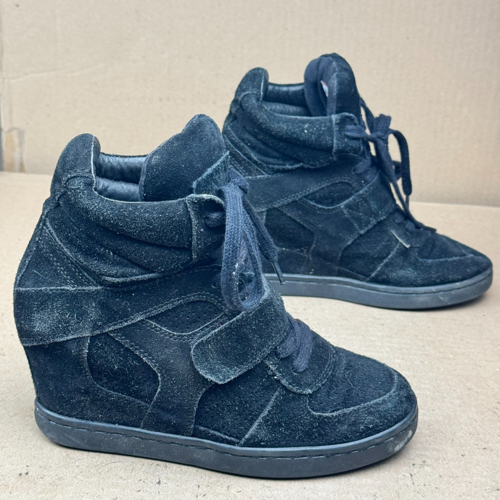 Ash Black Suede Wedge High Top Sneakers Women Sz 39 US 8.5-9 Heel Hidden inside