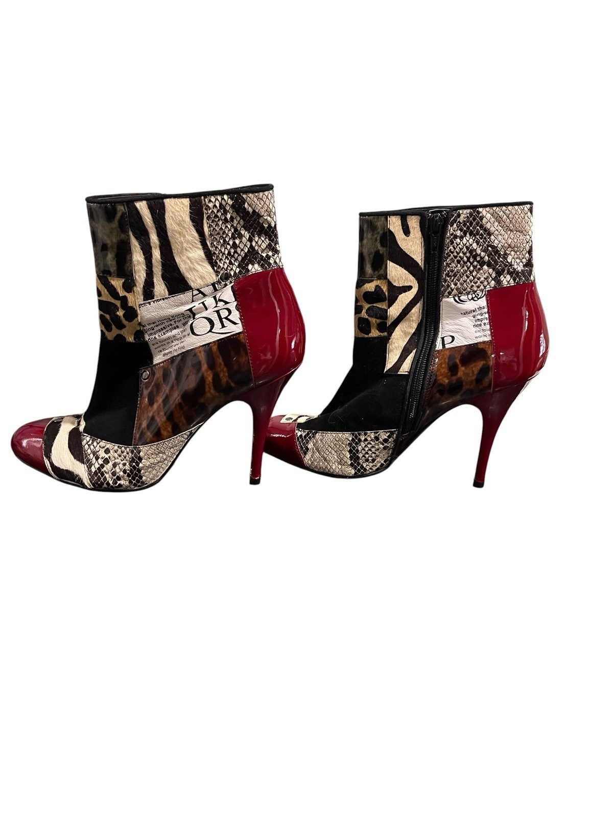 Beverly Feldman Women’s Ankle Bootie in animal print, open toe, zip, 9M