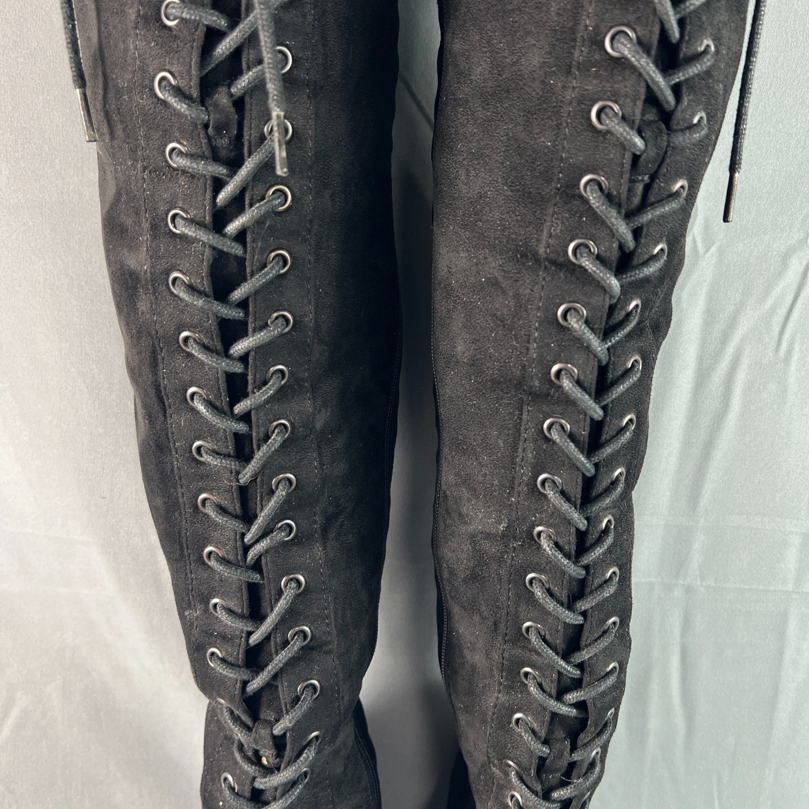 Top Moda Riding Womens US 7 Black Suede Lace Up Side Zipper Over The Knee Boot