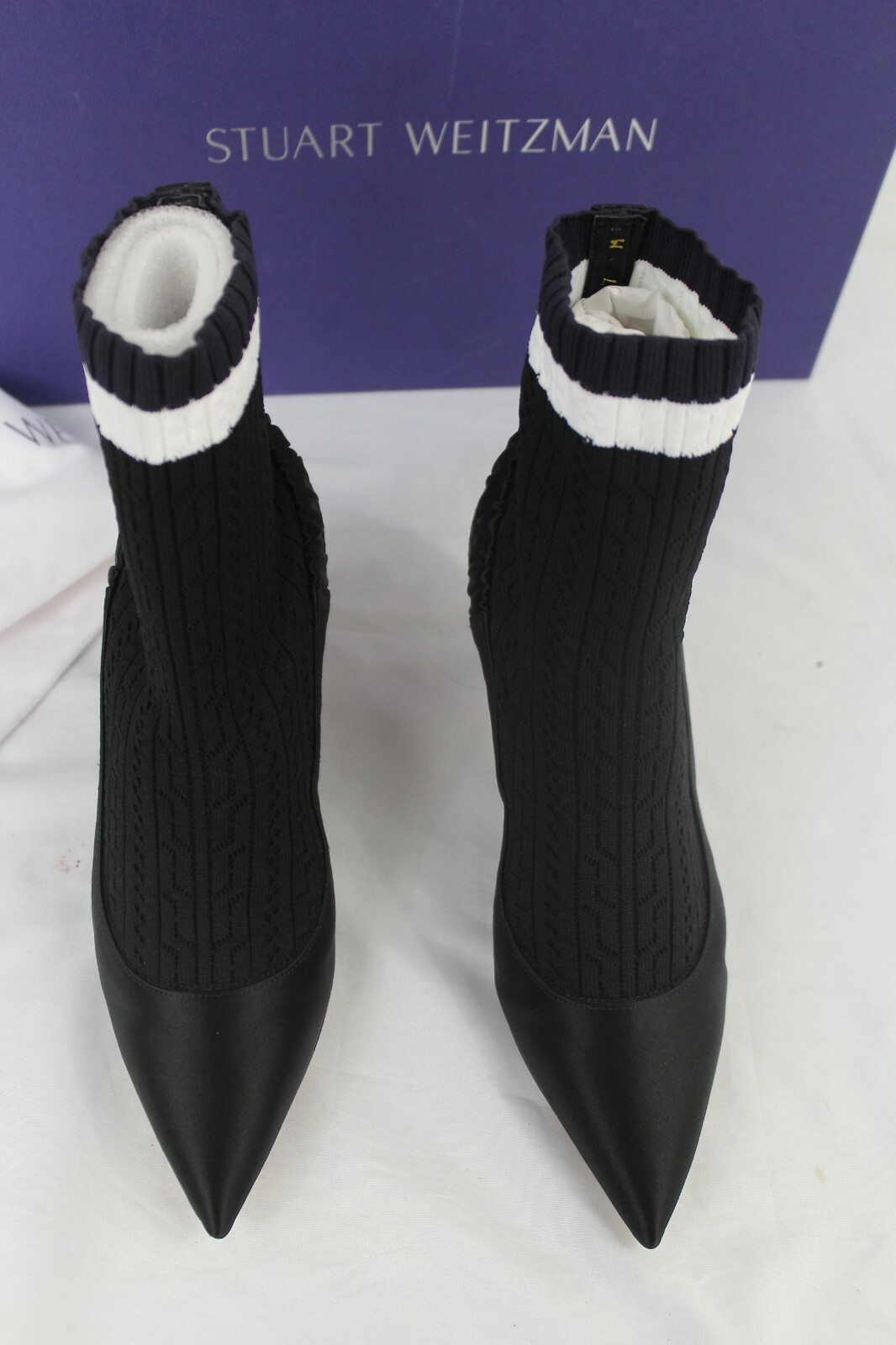Stuart Weitzman Black Bling Rhinestone Silk Satin Sock Pump Bootie Women’s 37/ 7